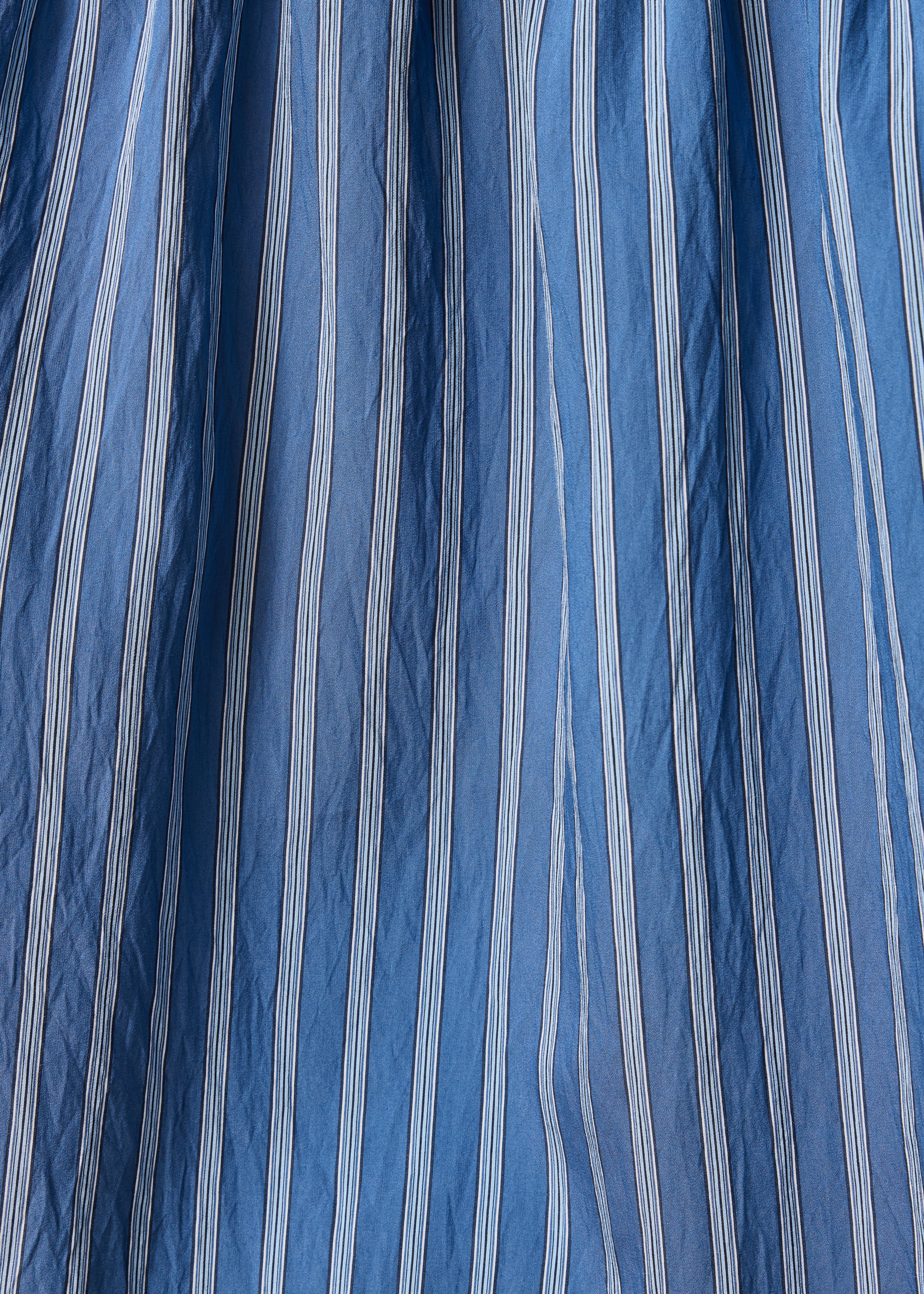 Camicia blu a righe maniche lunghe collo alla coreana