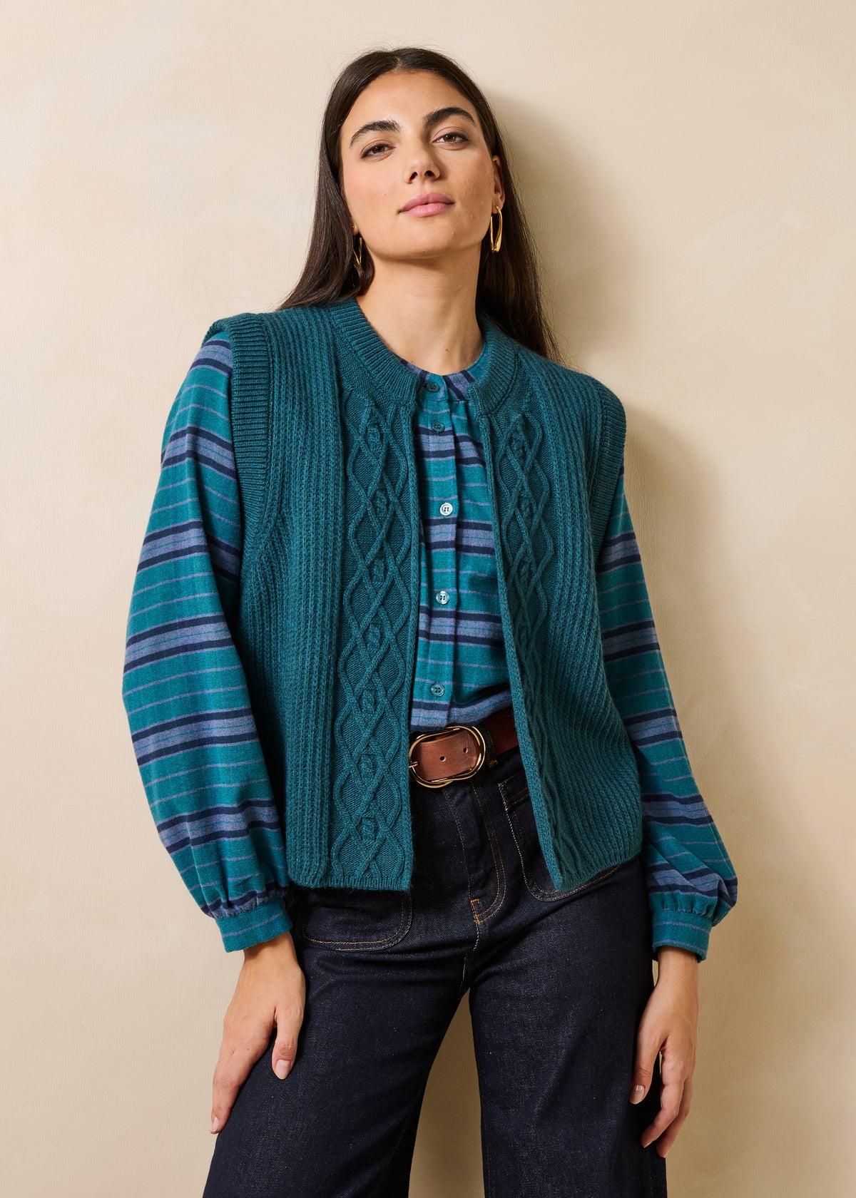 Gilet bleu pétrole sans manches col rond