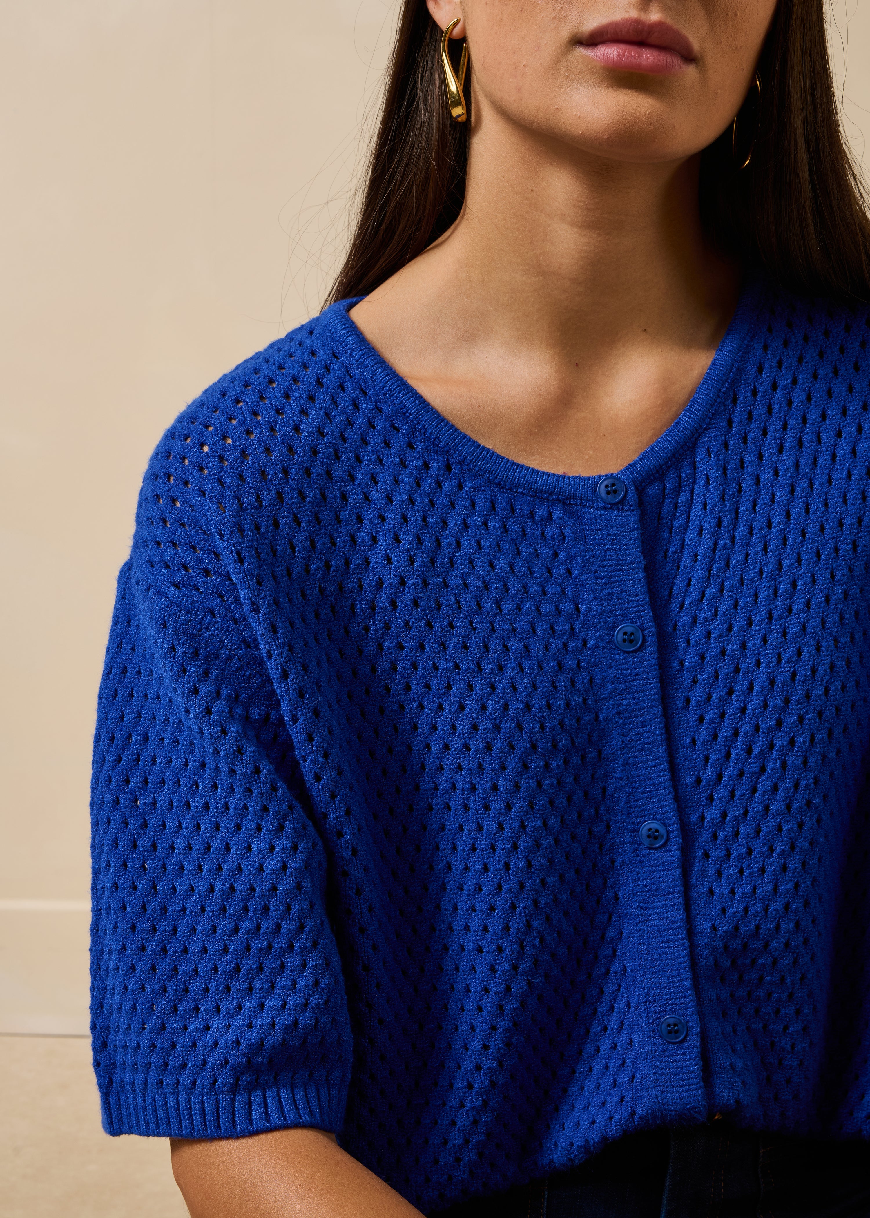 Gilet bleu roi manches courtes col rond
