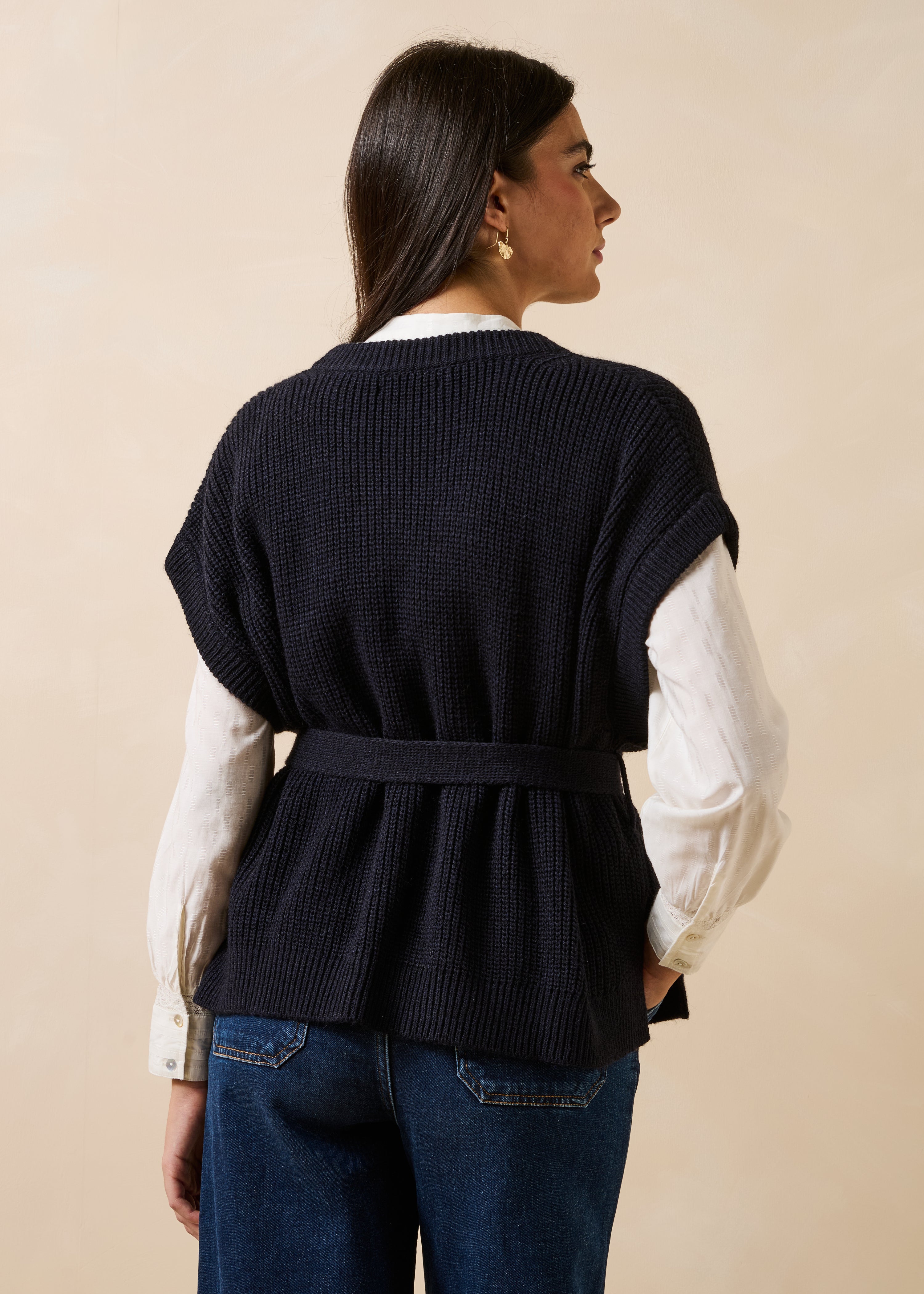 Gilet bleu marine manches courtes col rond