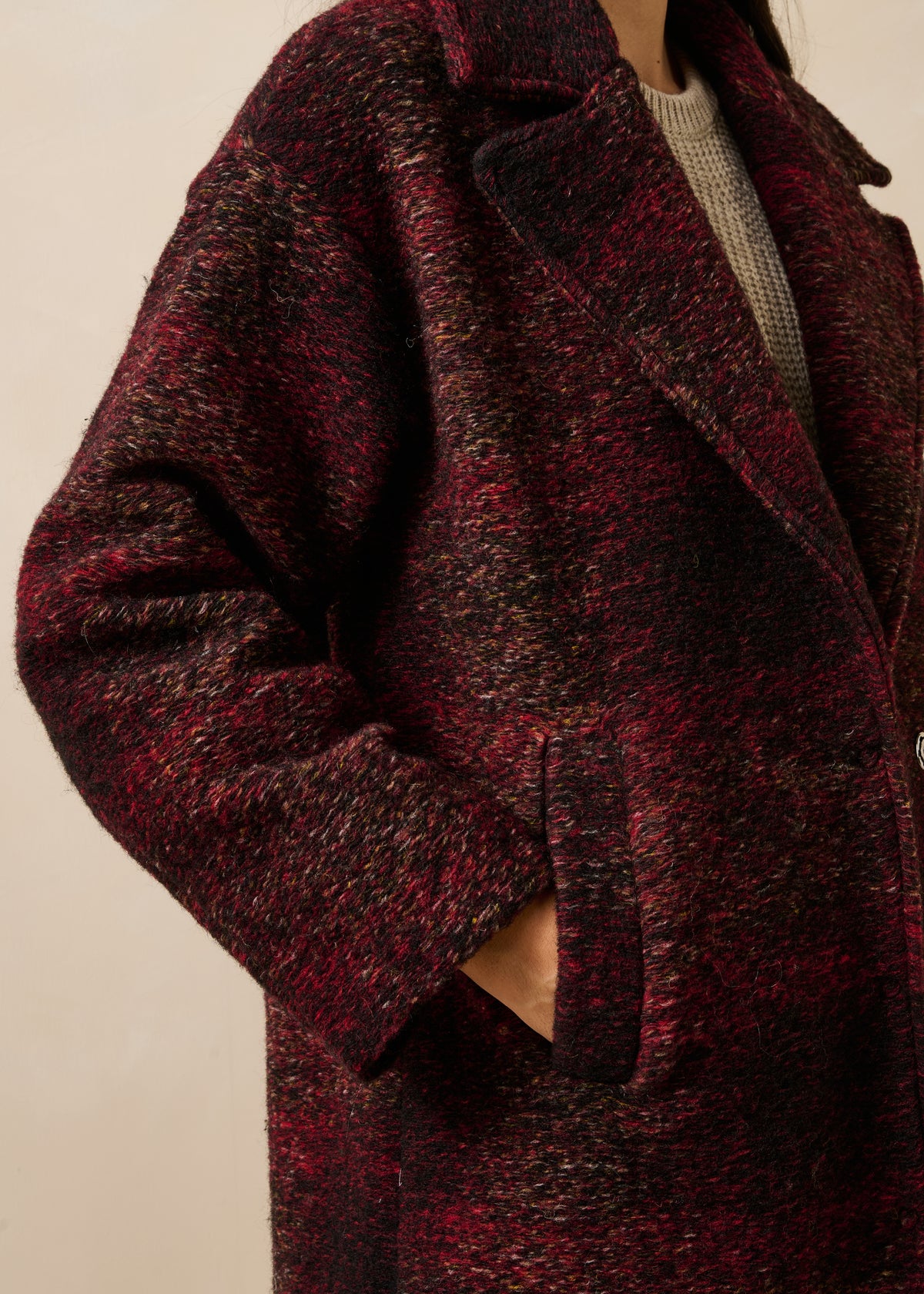 Cappotto 3/4 bordeaux a quadri
