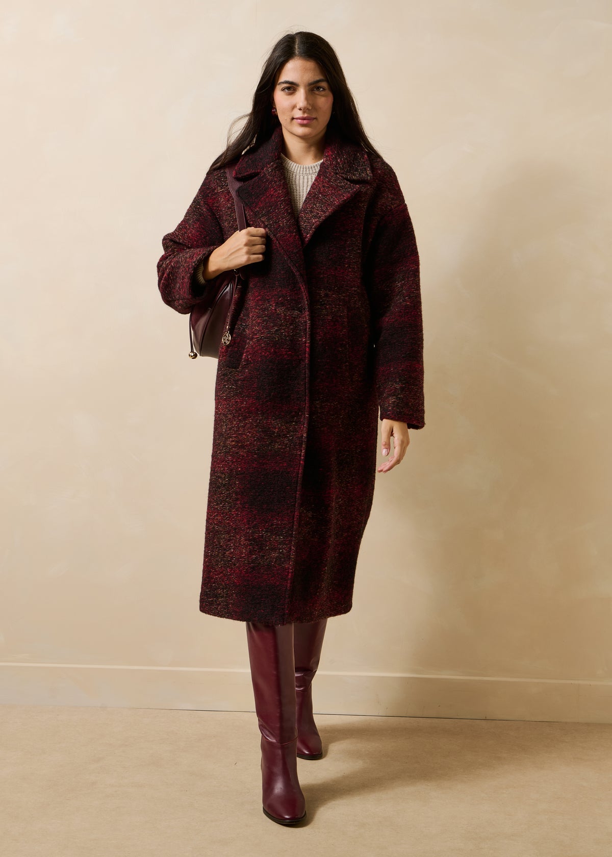 Cappotto 3/4 bordeaux a quadri