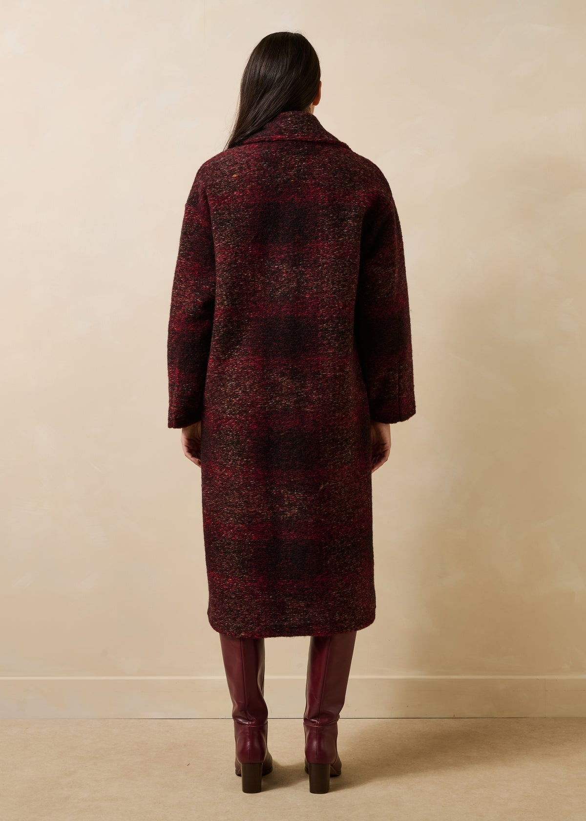 Cappotto 3/4 bordeaux a quadri