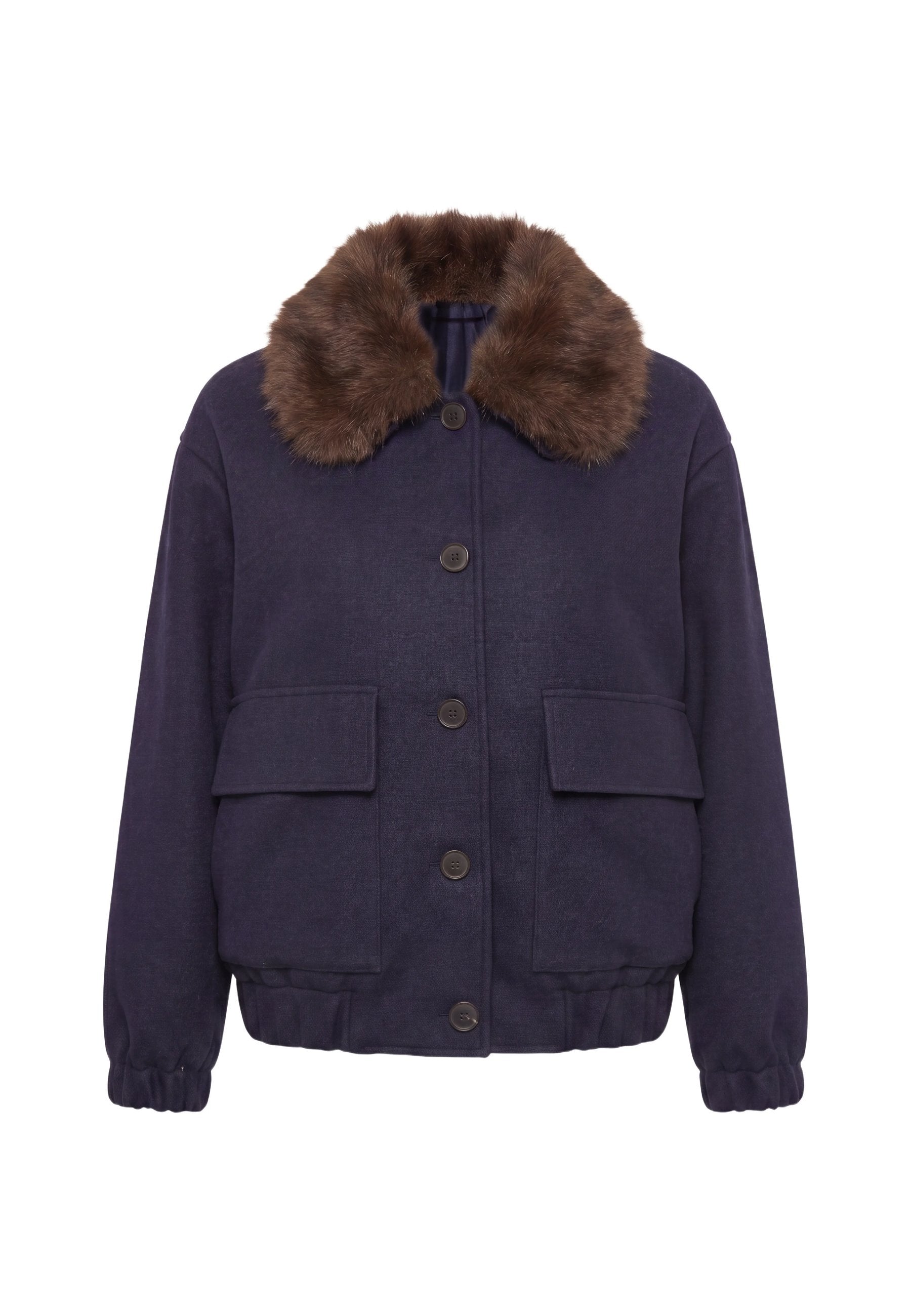 Blouson bleu marine col en fausse fourrure