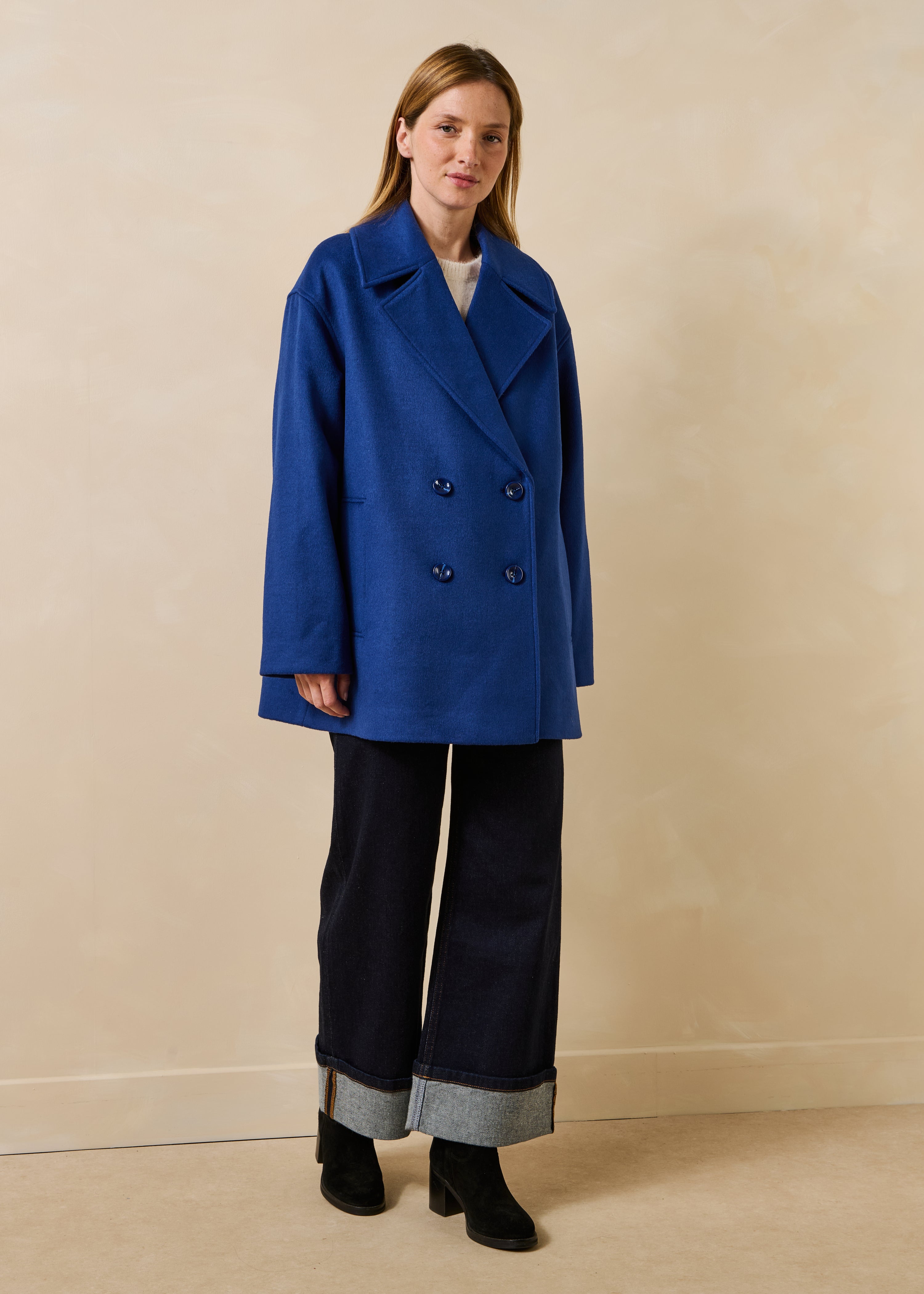Cappotto caban blu reale in lana