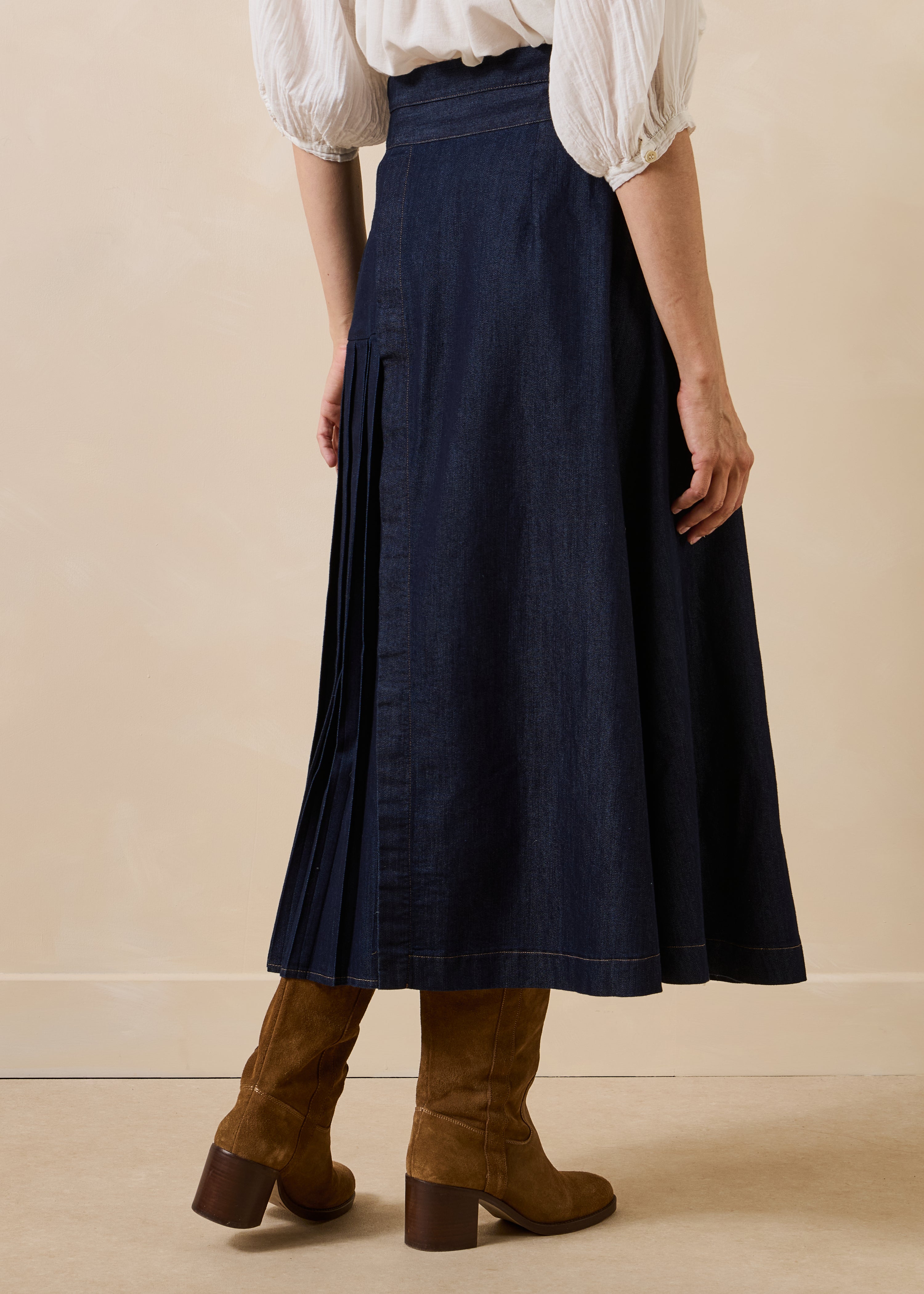Gonna midi portafoglio in denim grezzo