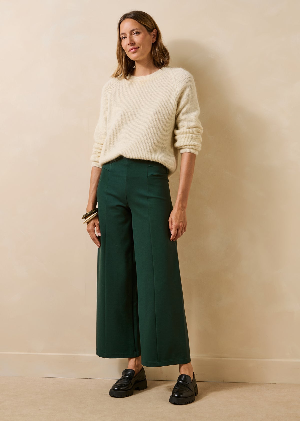 Pantalon cropped vert bouteille en milano