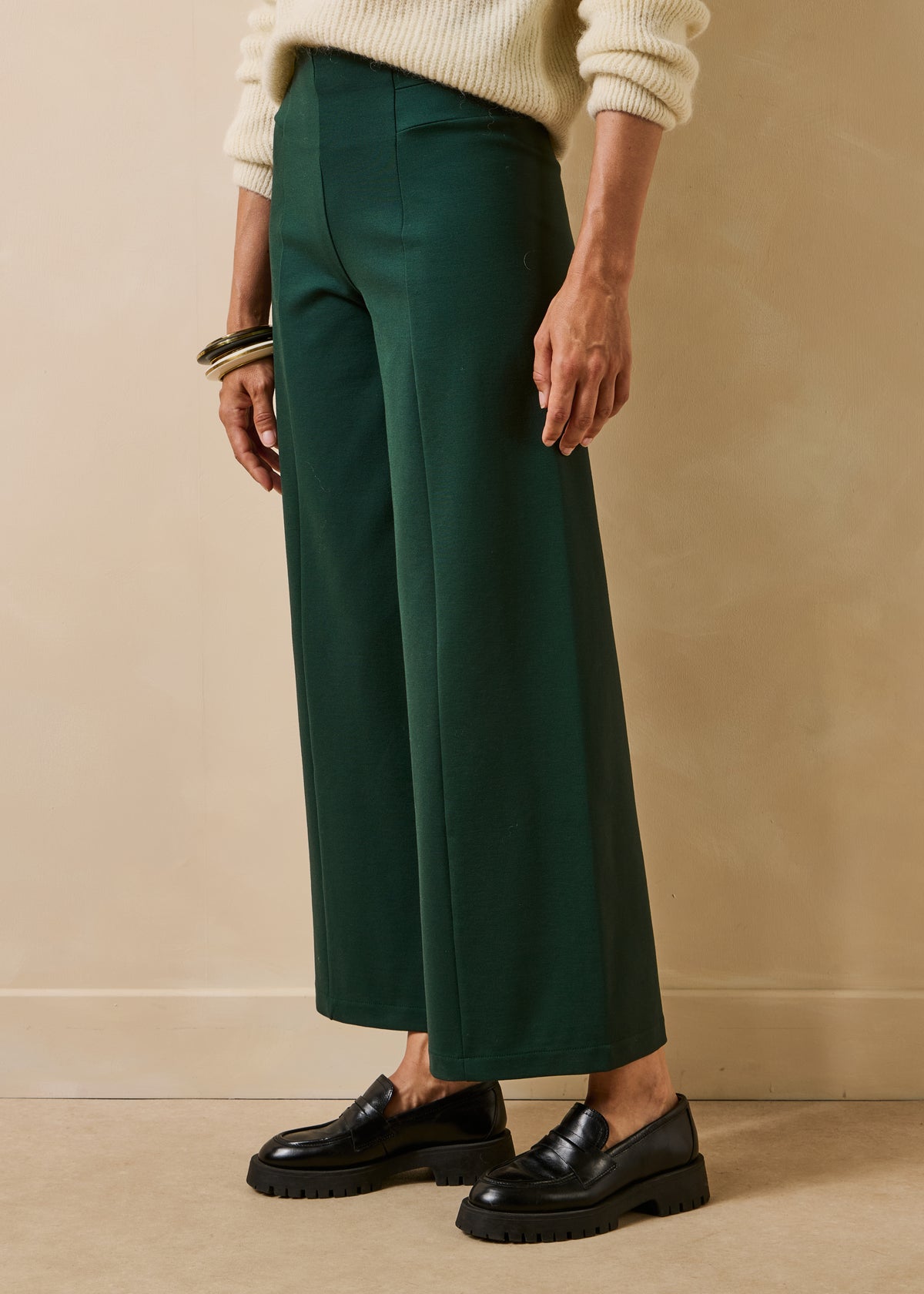 Pantalon cropped vert bouteille en milano