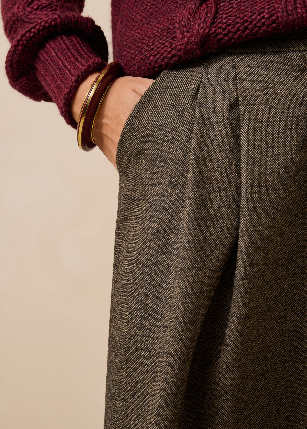 Pantalón oversize marrón de tweed