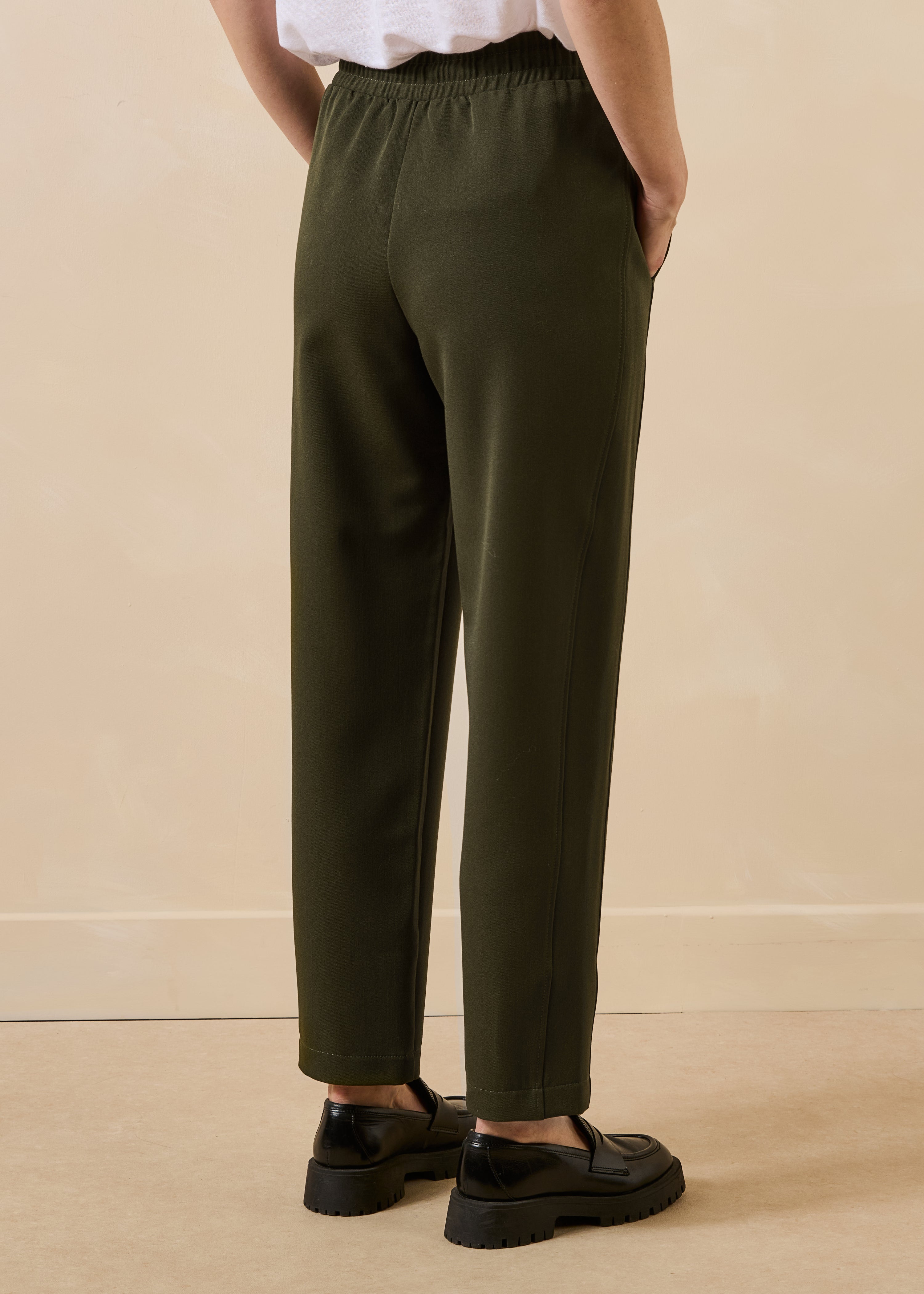 Pantalon carotte kaki taille élastiquée