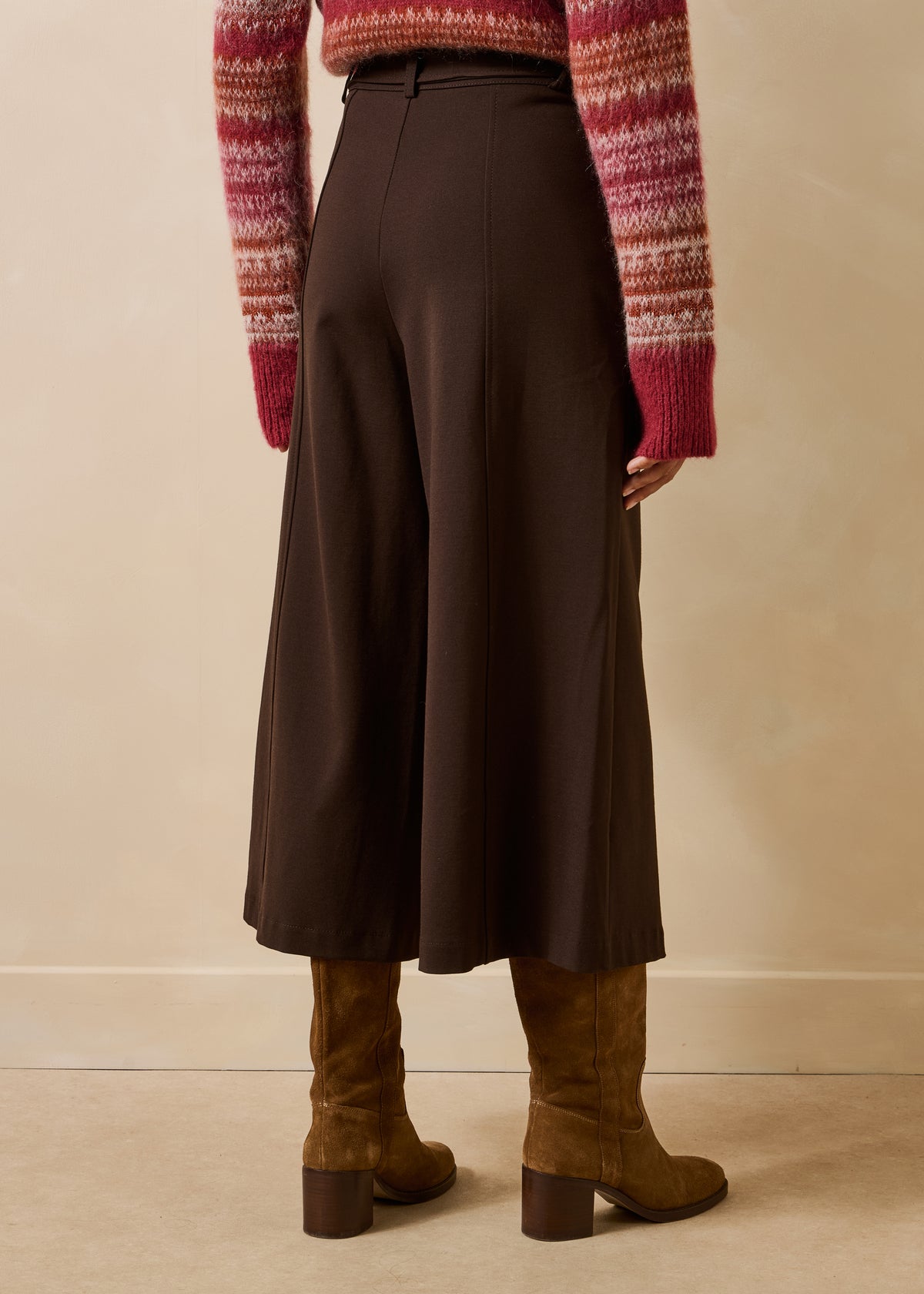 Pantalon jupe-culotte marron 7/8ème en milano