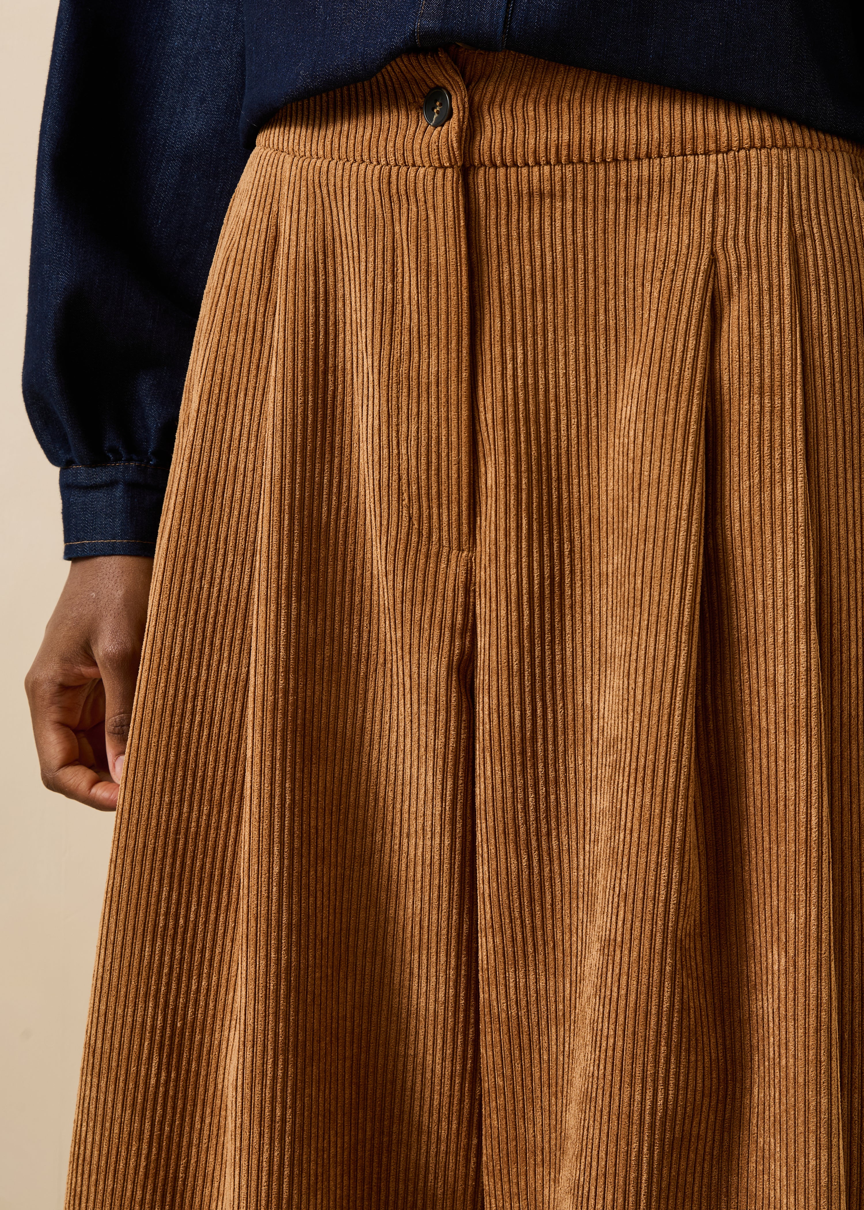 Pantalon large camel en velours