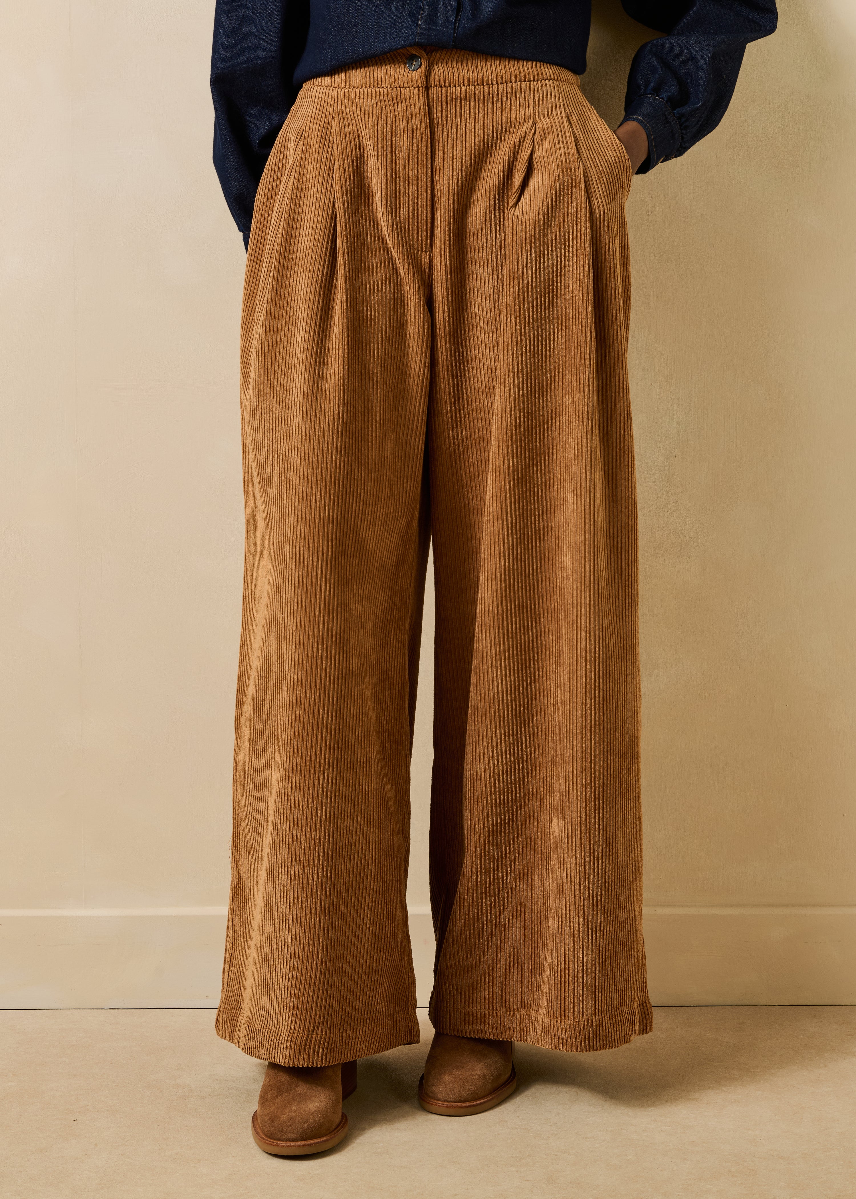 Pantalon large camel en velours