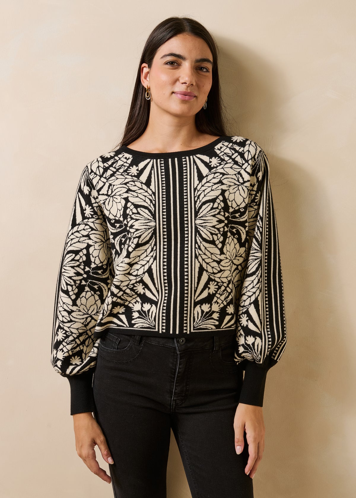 Jersey de punto jacquard negro y blanco
