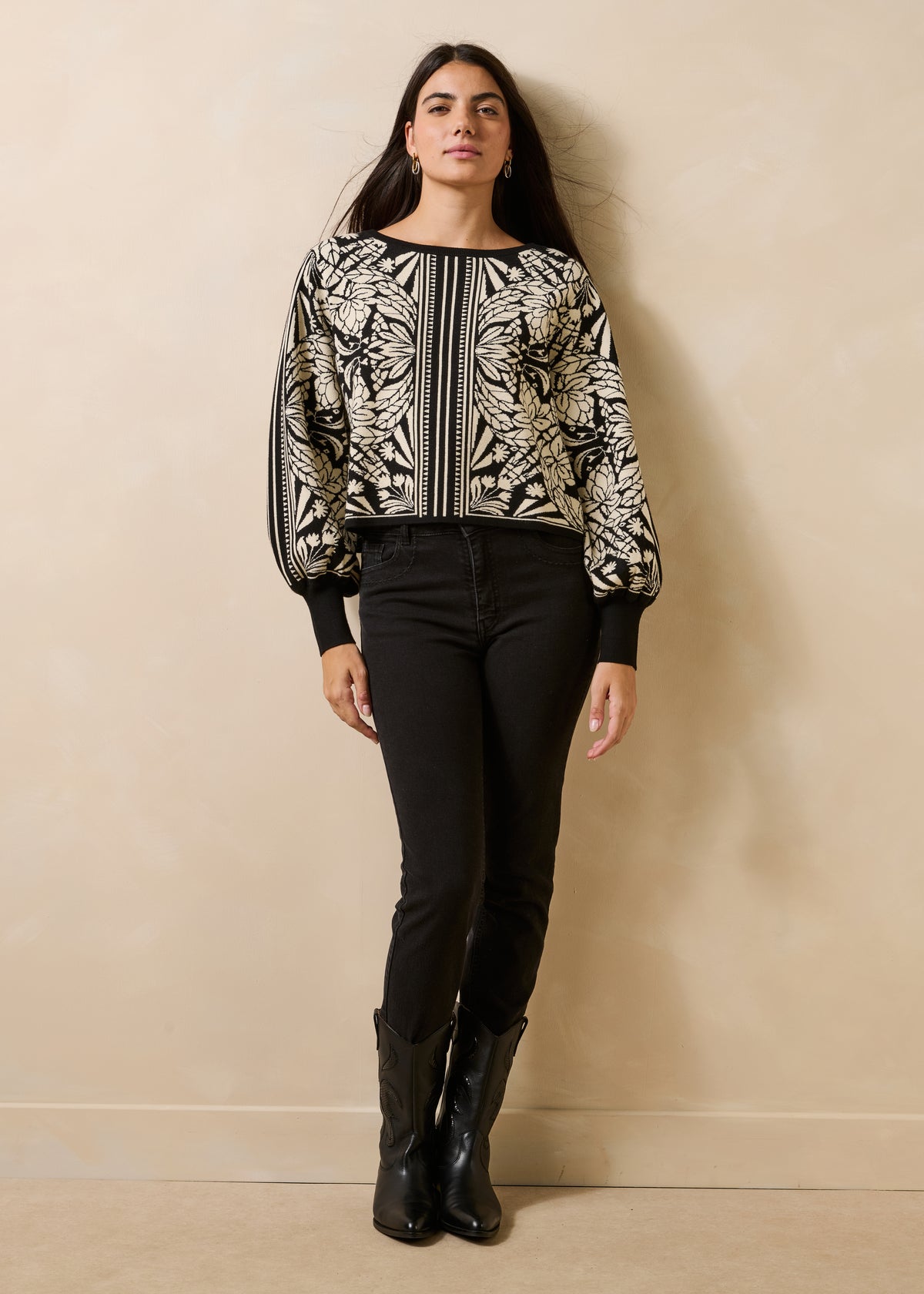 Jersey de punto jacquard negro y blanco