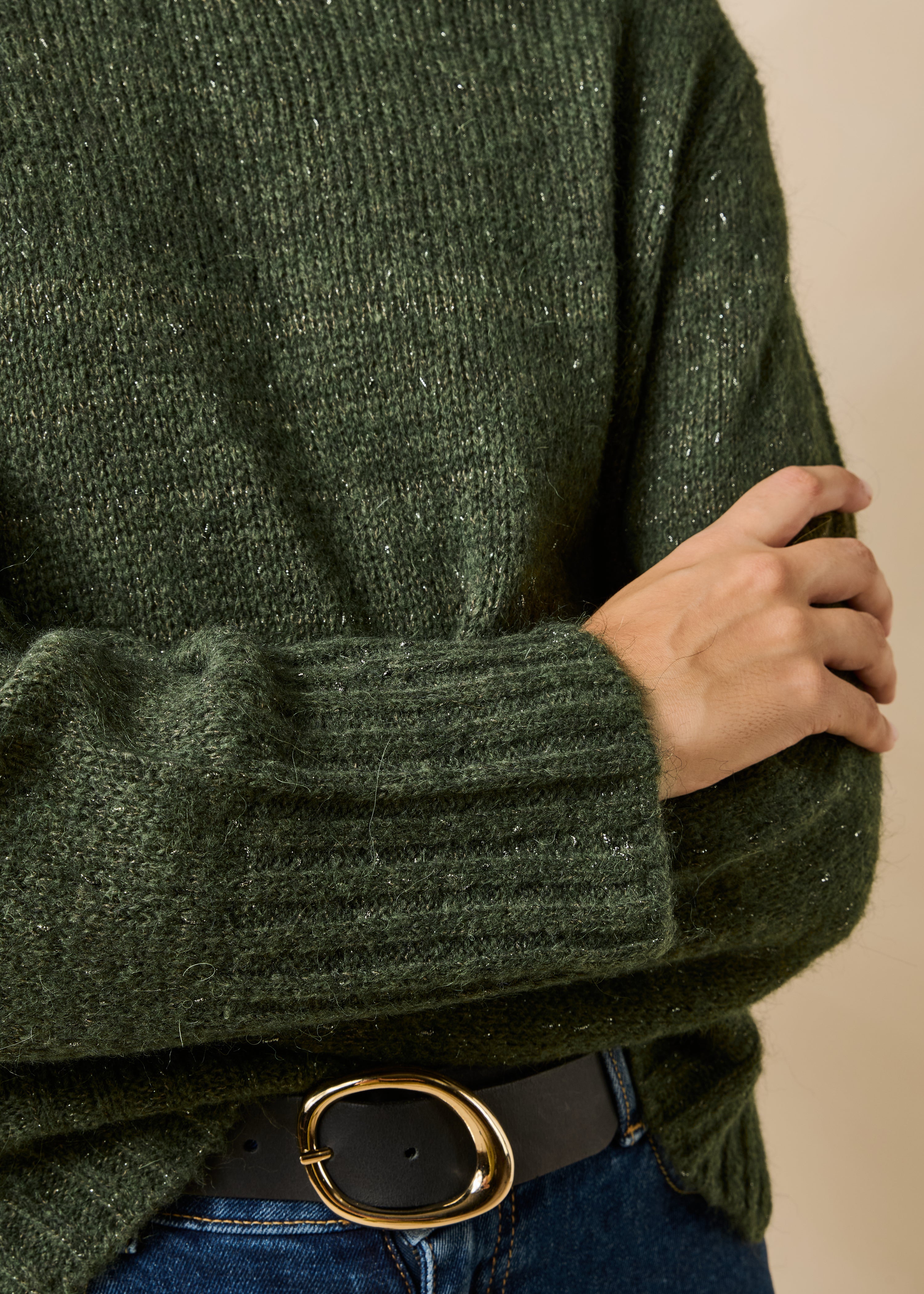 Maglione kaki maniche lunghe collo rotondo