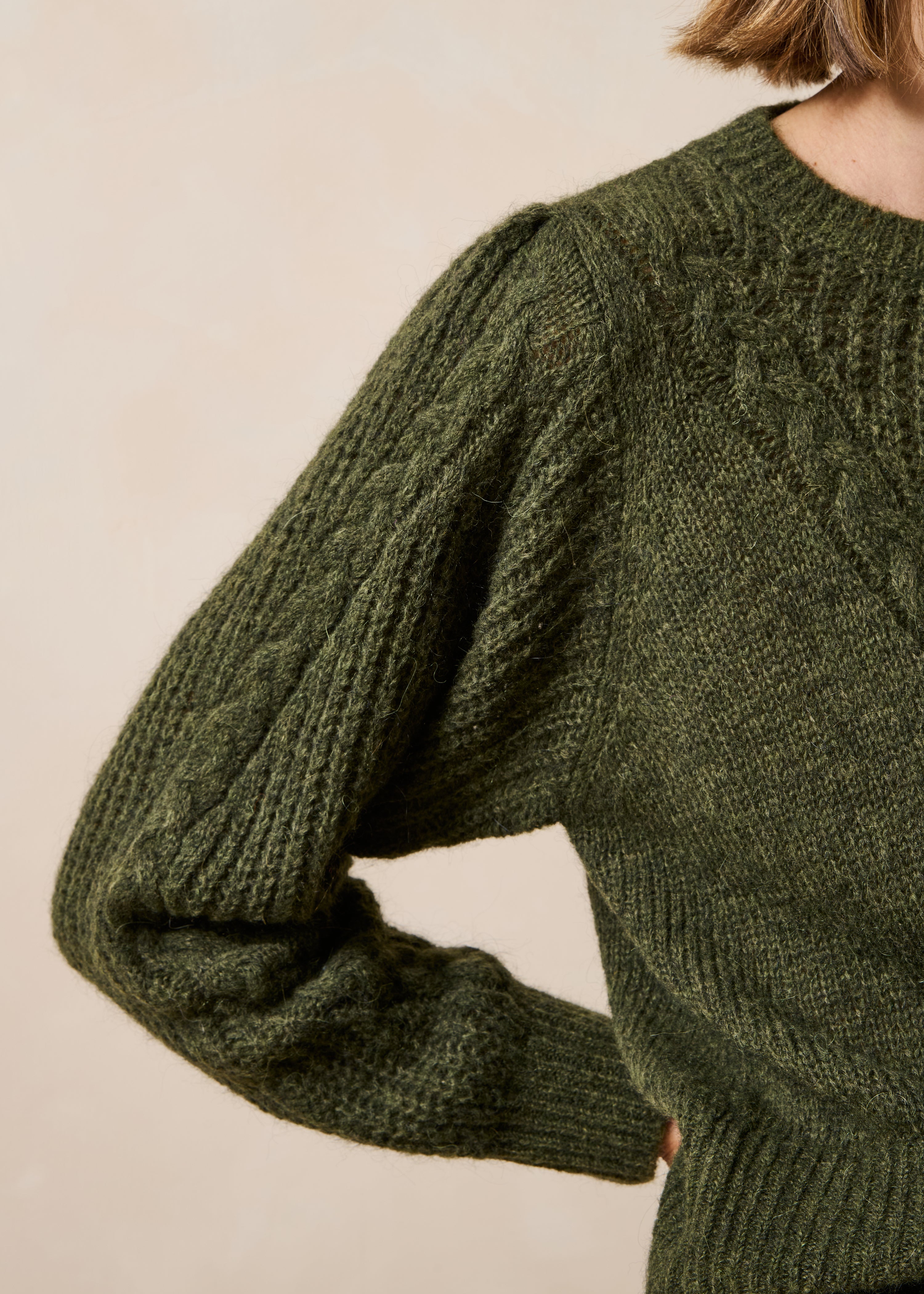 Maglione kaki maniche lunghe collo rotondo