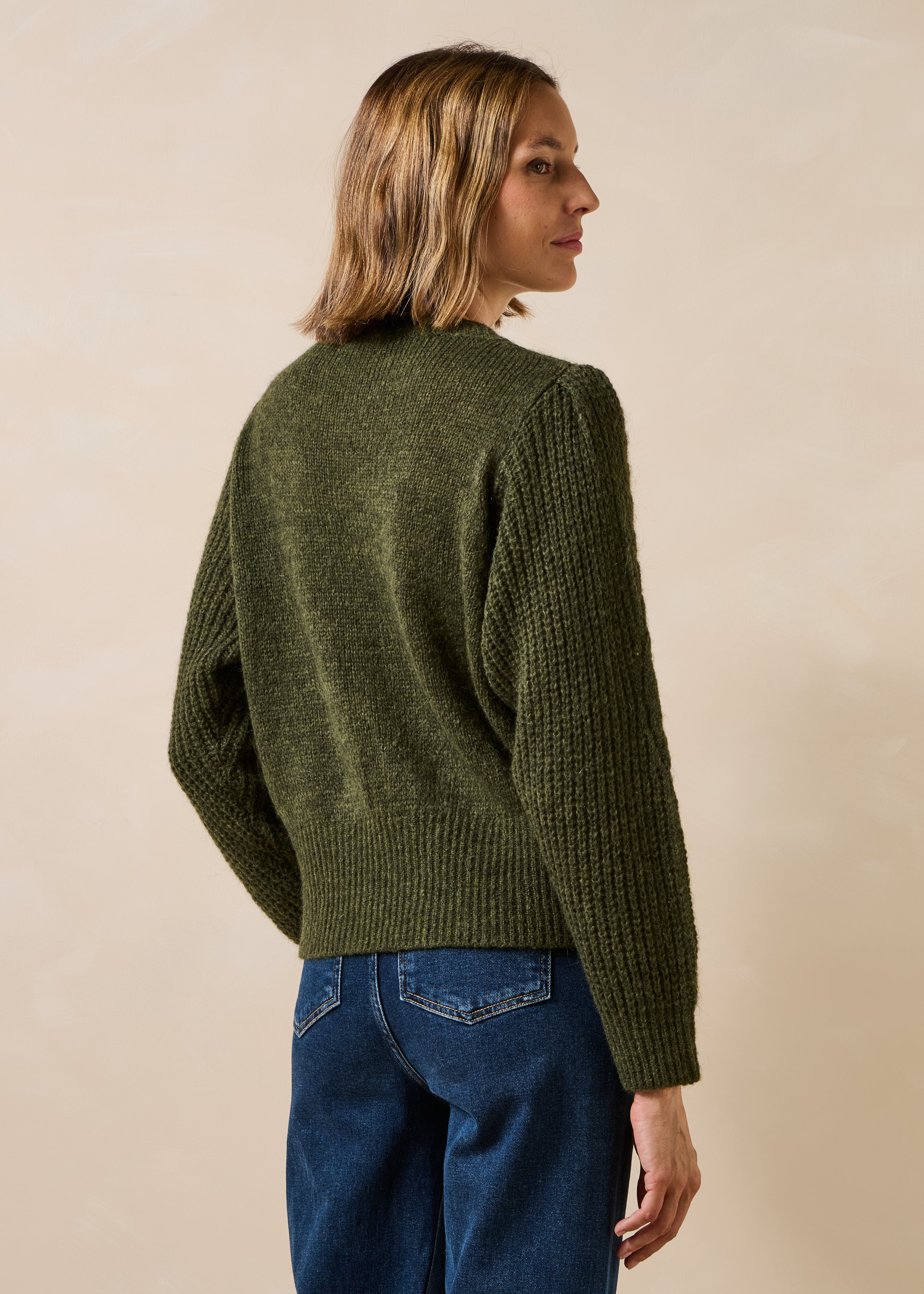 Maglione kaki maniche lunghe collo rotondo
