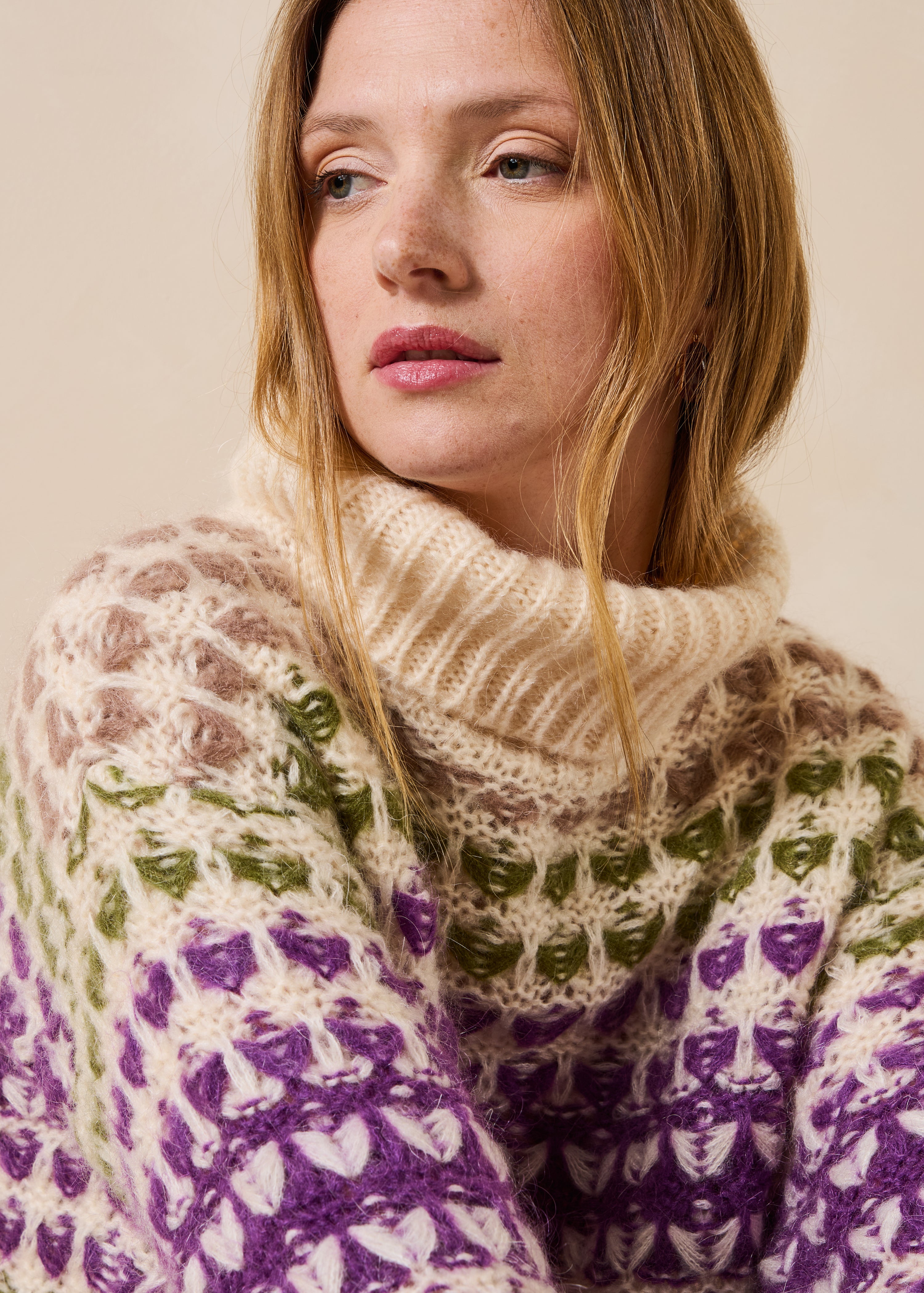 Multicolor Long Sleeve Turtleneck Sweater