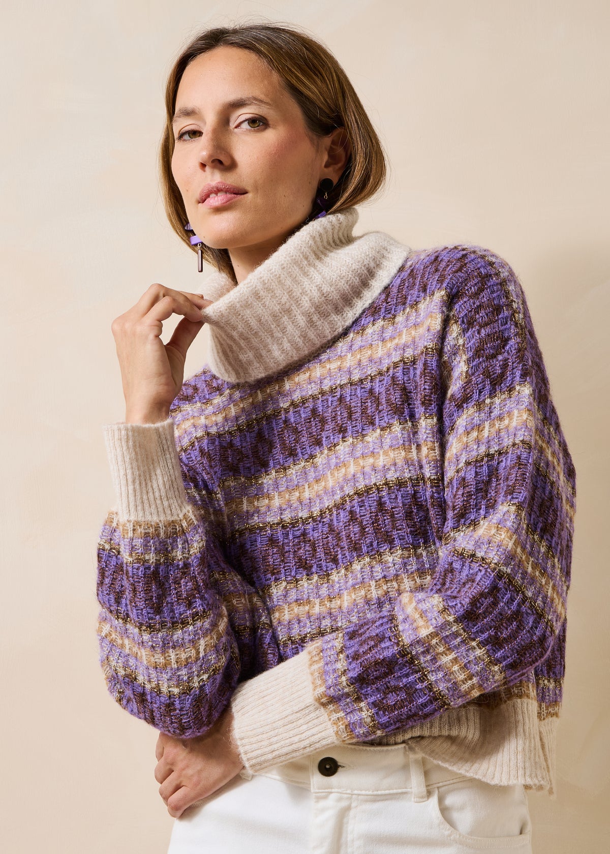Pull écru et violet - Goji
