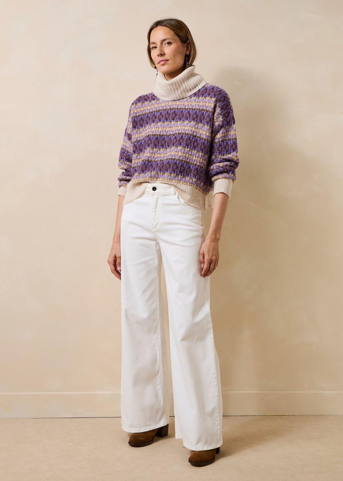 Pull écru et violet - Goji