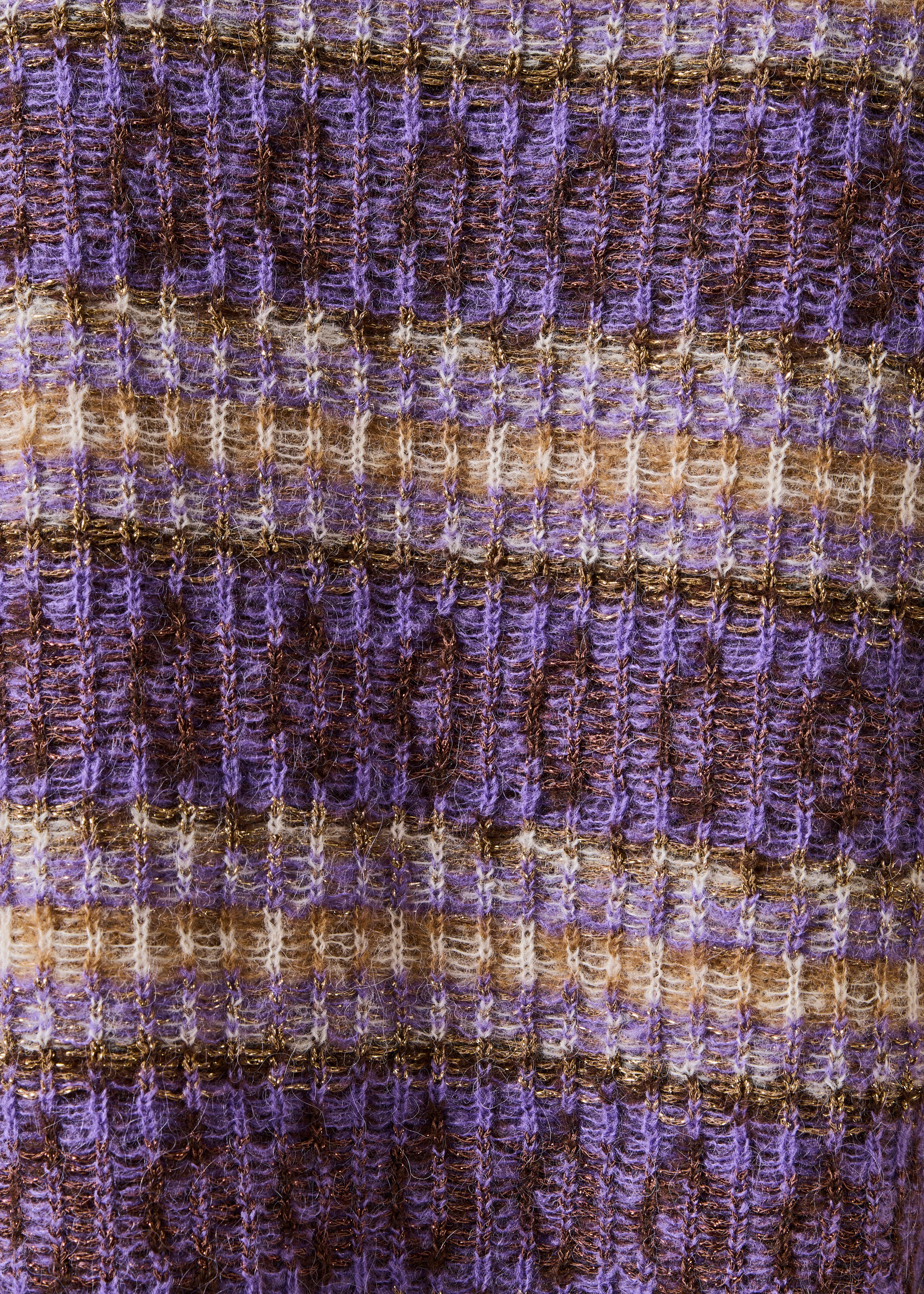 Ecru and purple long-sleeve striped jacquard sweater