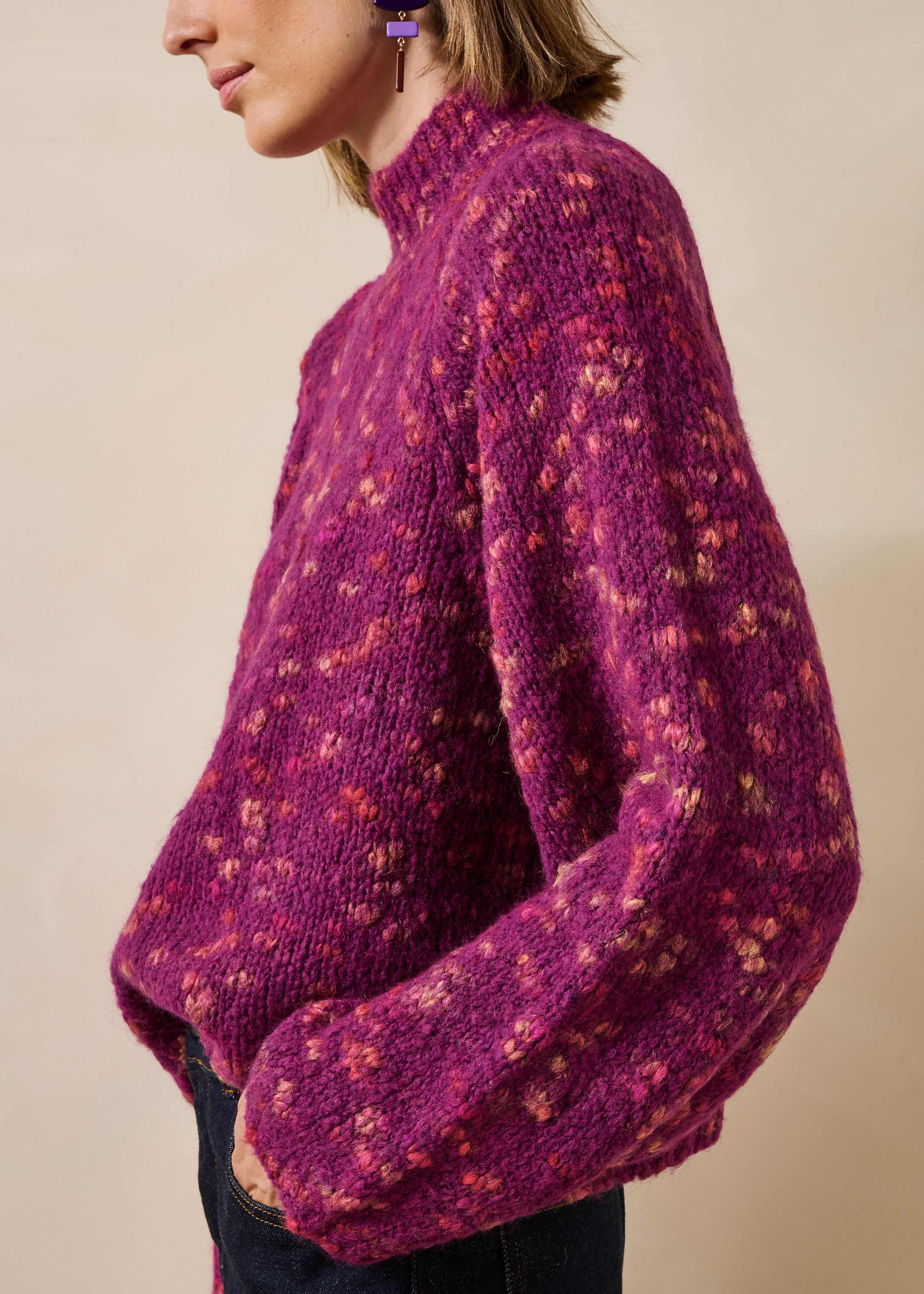 Purple long-sleeve turtleneck sweater