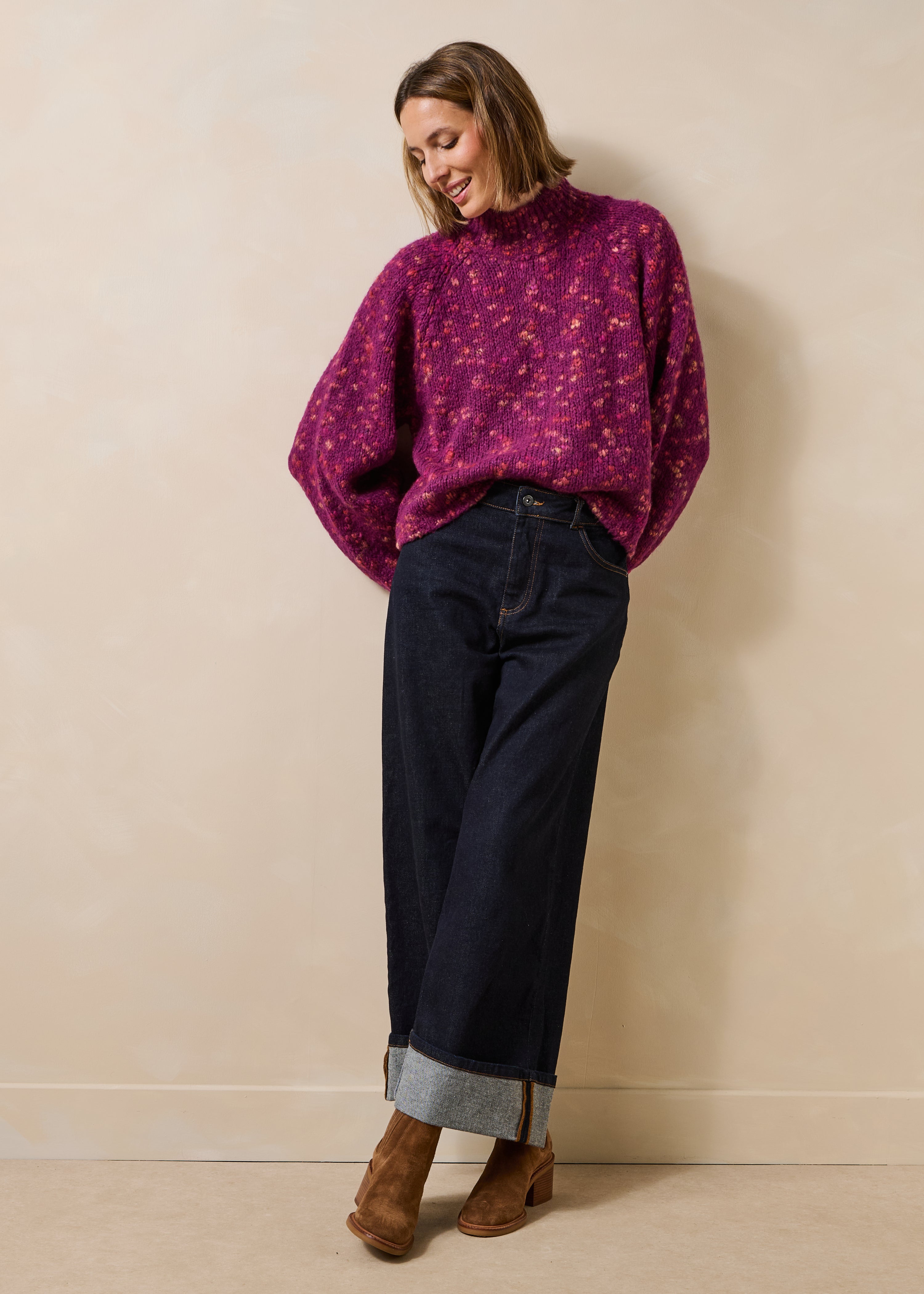 Purple long-sleeve turtleneck sweater