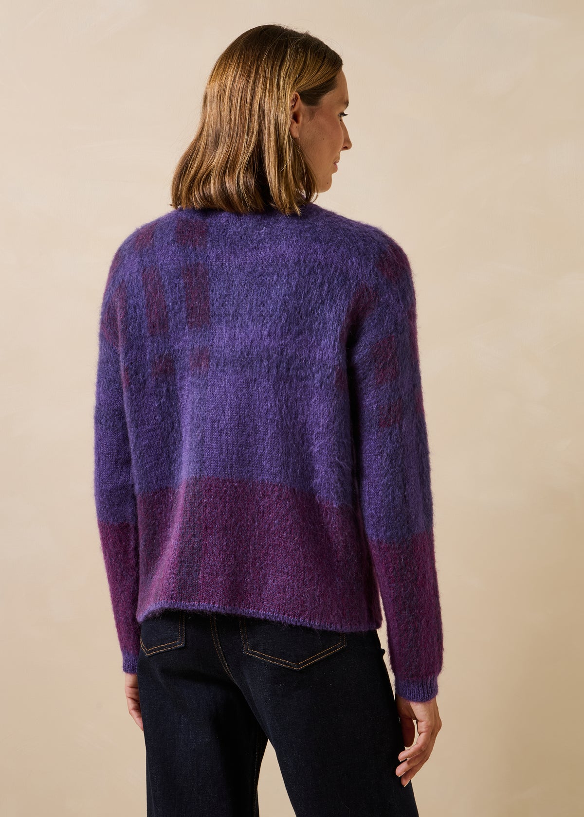Violetter Pullover mit langen Ärmeln aus Jacquard und Rundhalsausschnitt
