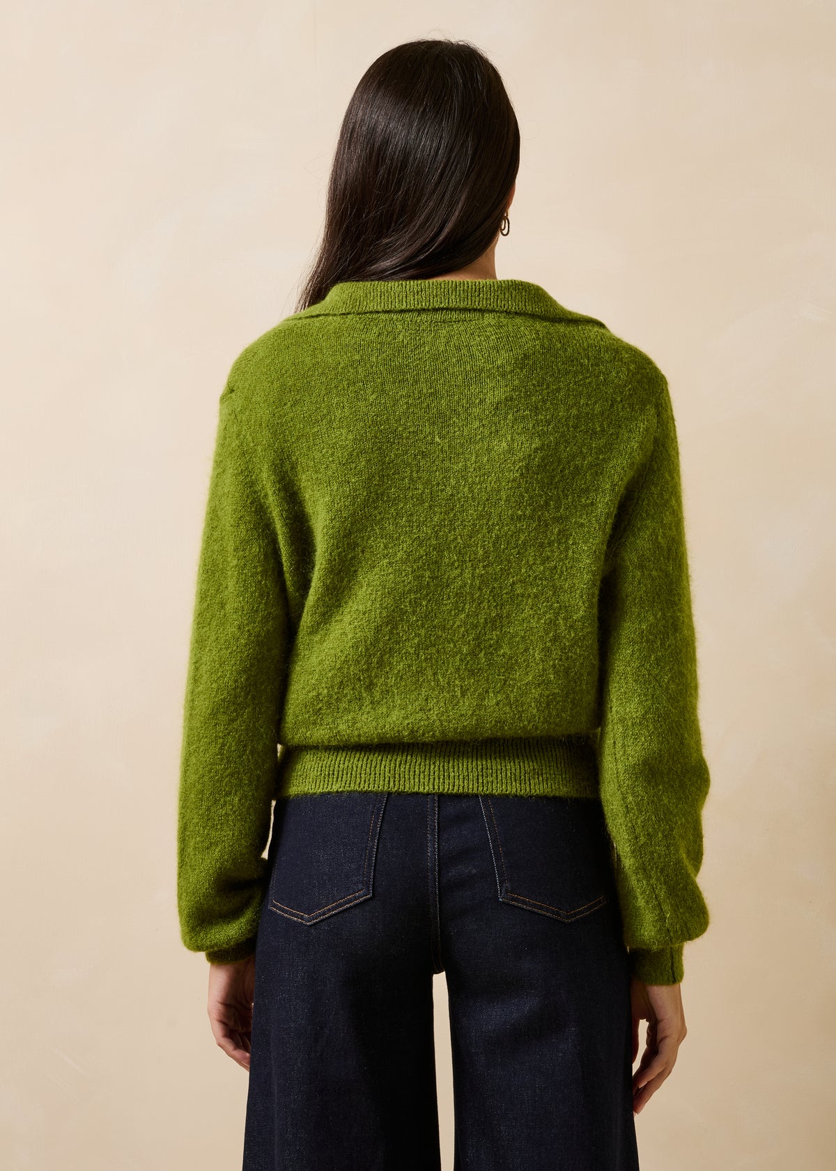 Pull vert manches longues col polo