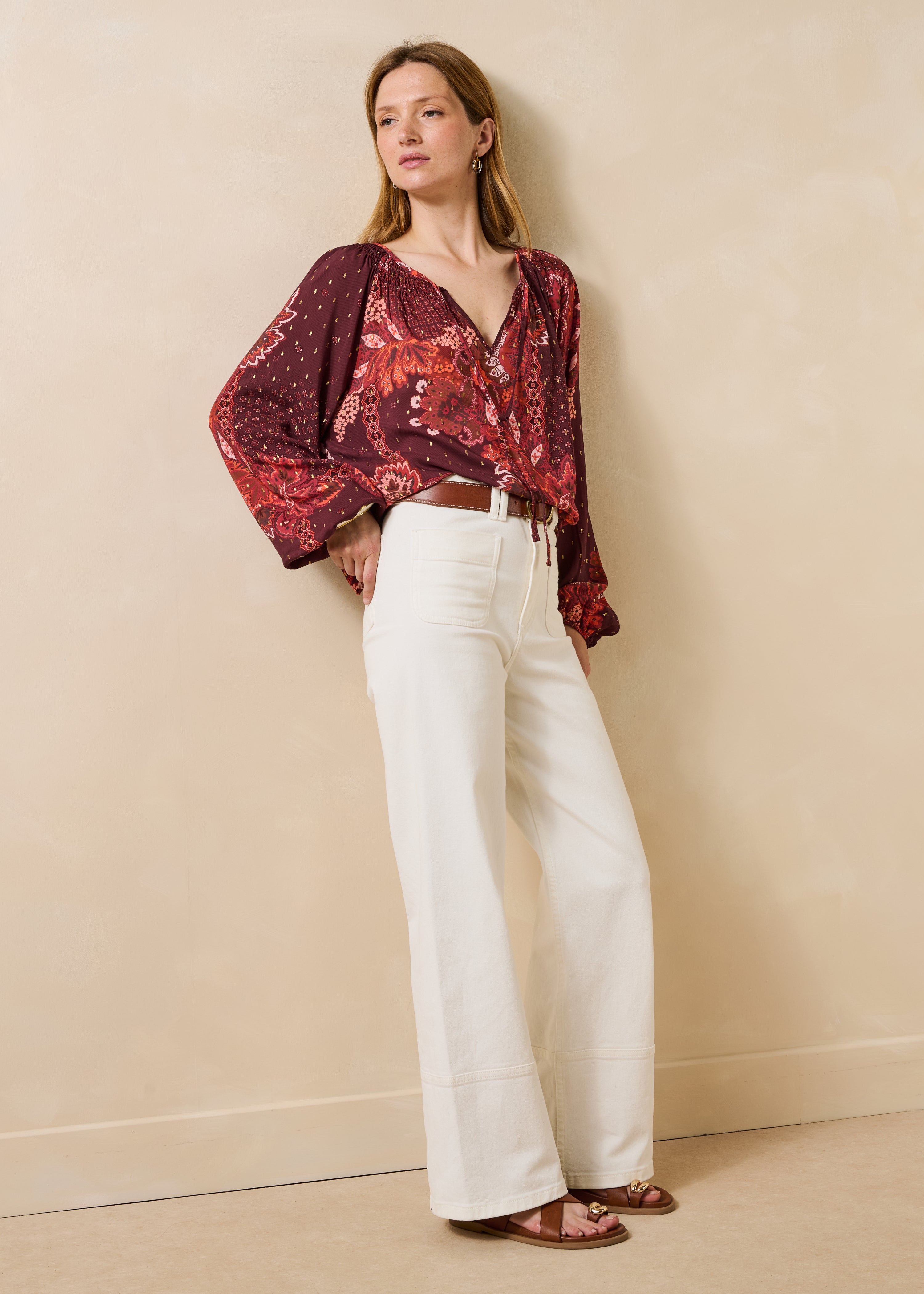 Rotes, weites Top mit Paisley-Muster