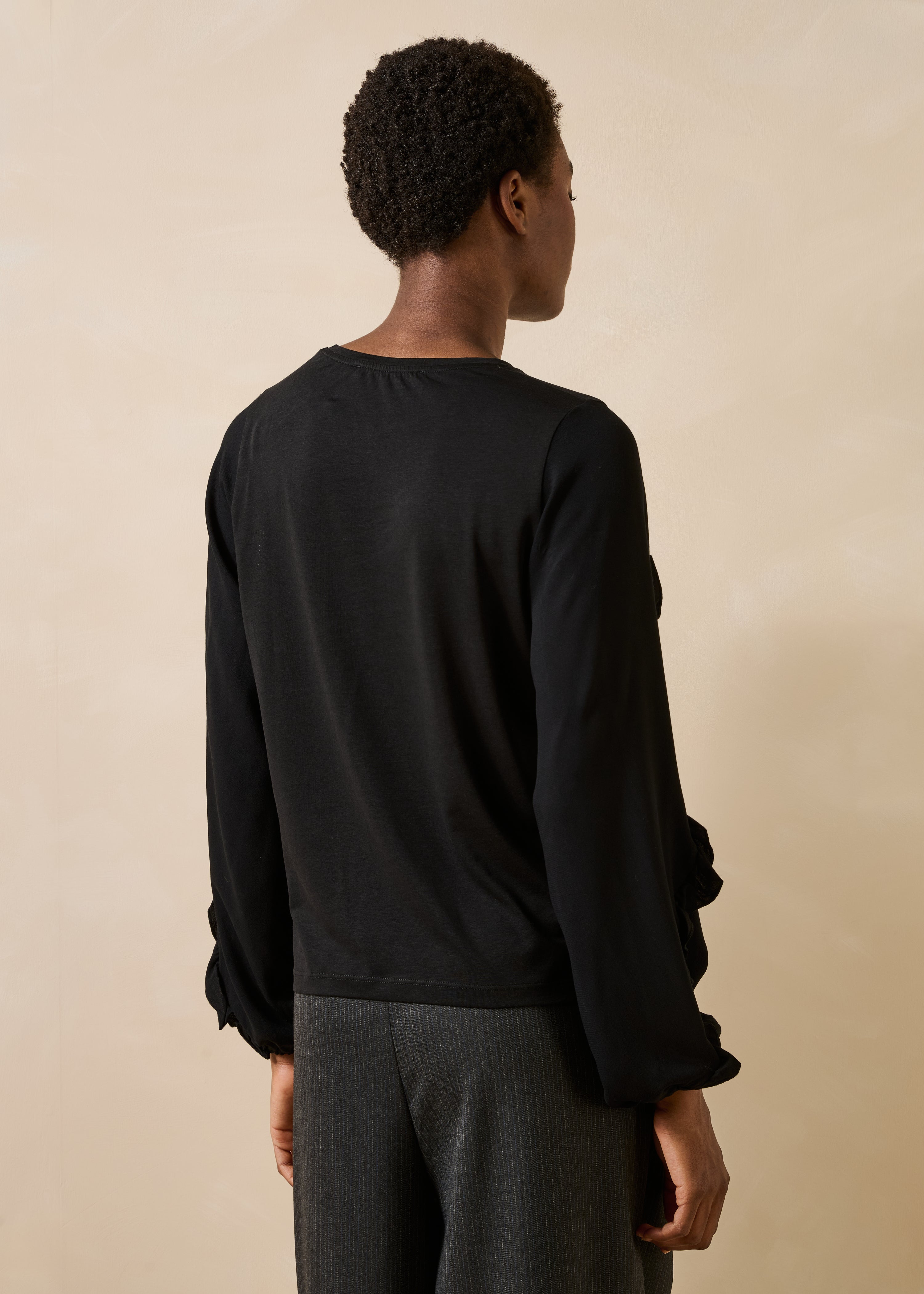 T-shirt noir en lyocell manches longues col rond