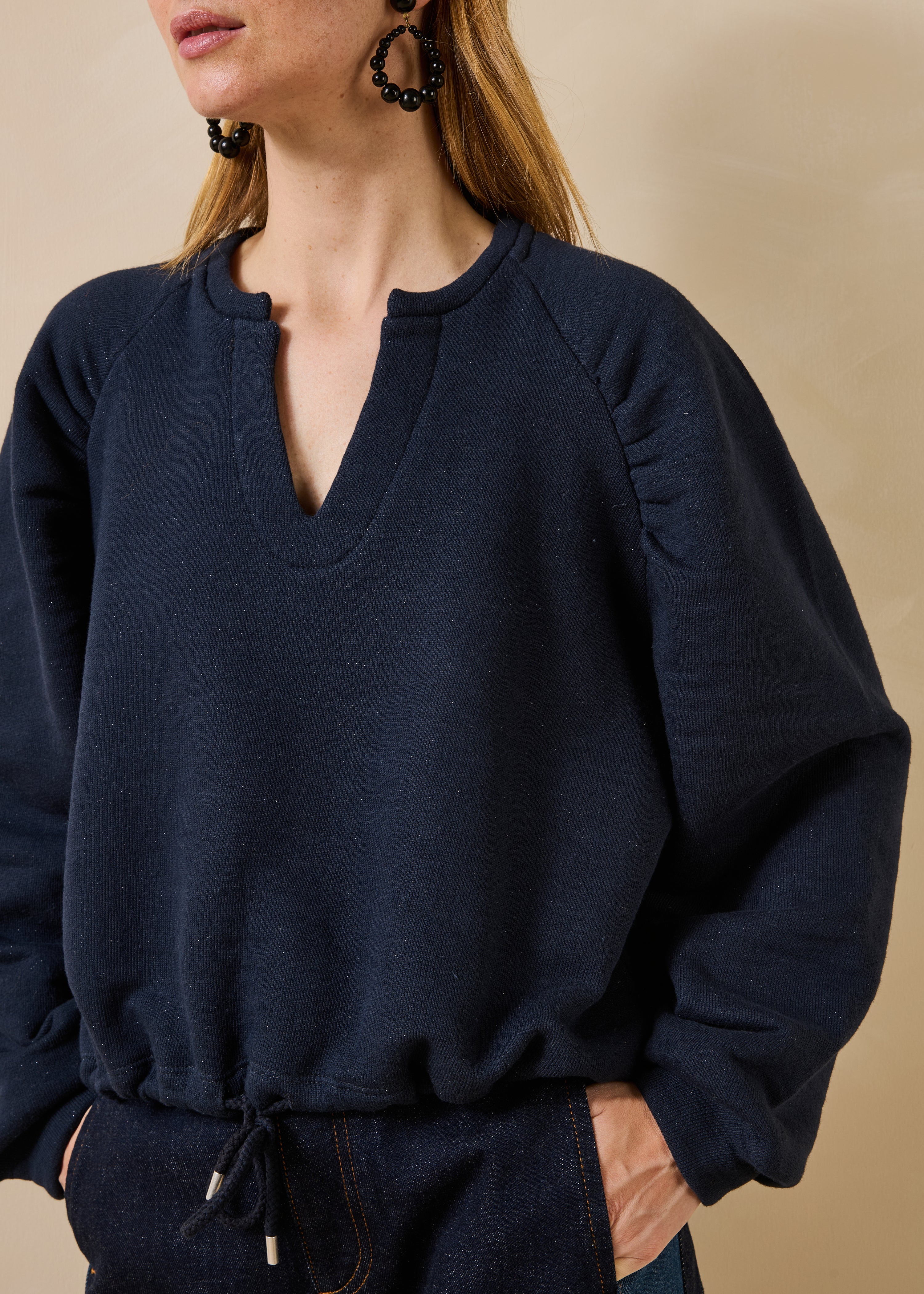 Sweat bleu marine manches longues en coton biologique