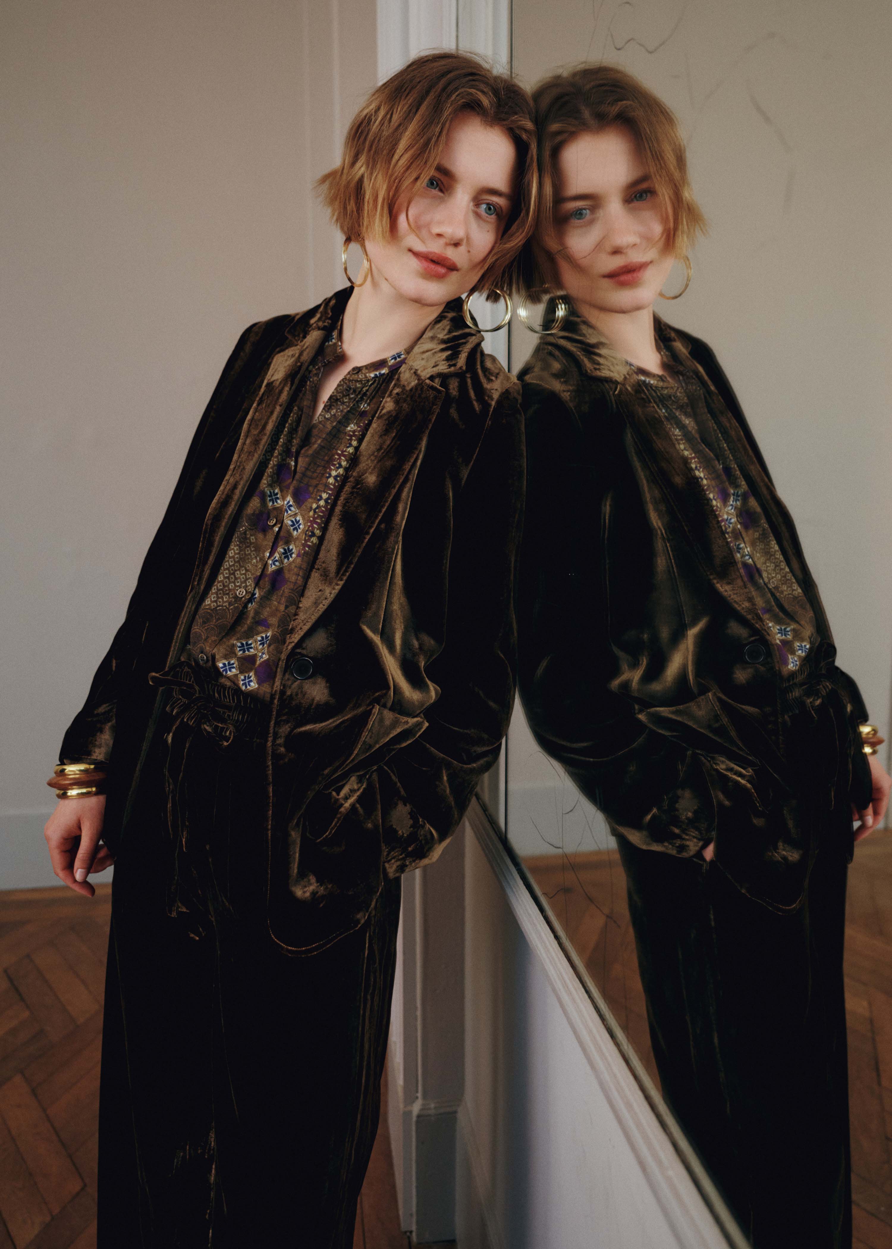 Veste tailleur marron glacé en velours