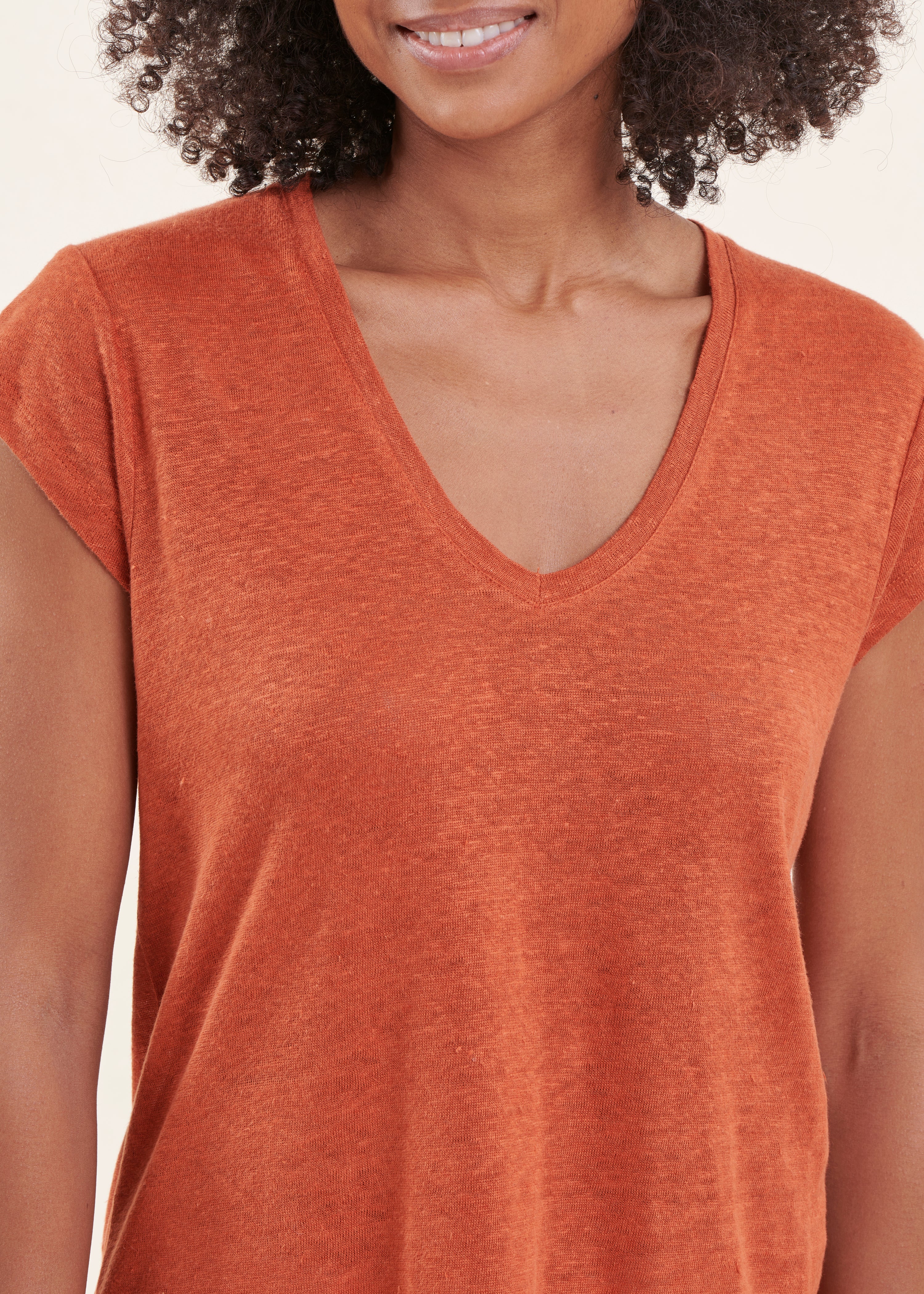 T-shirt orange en lin manches courtes