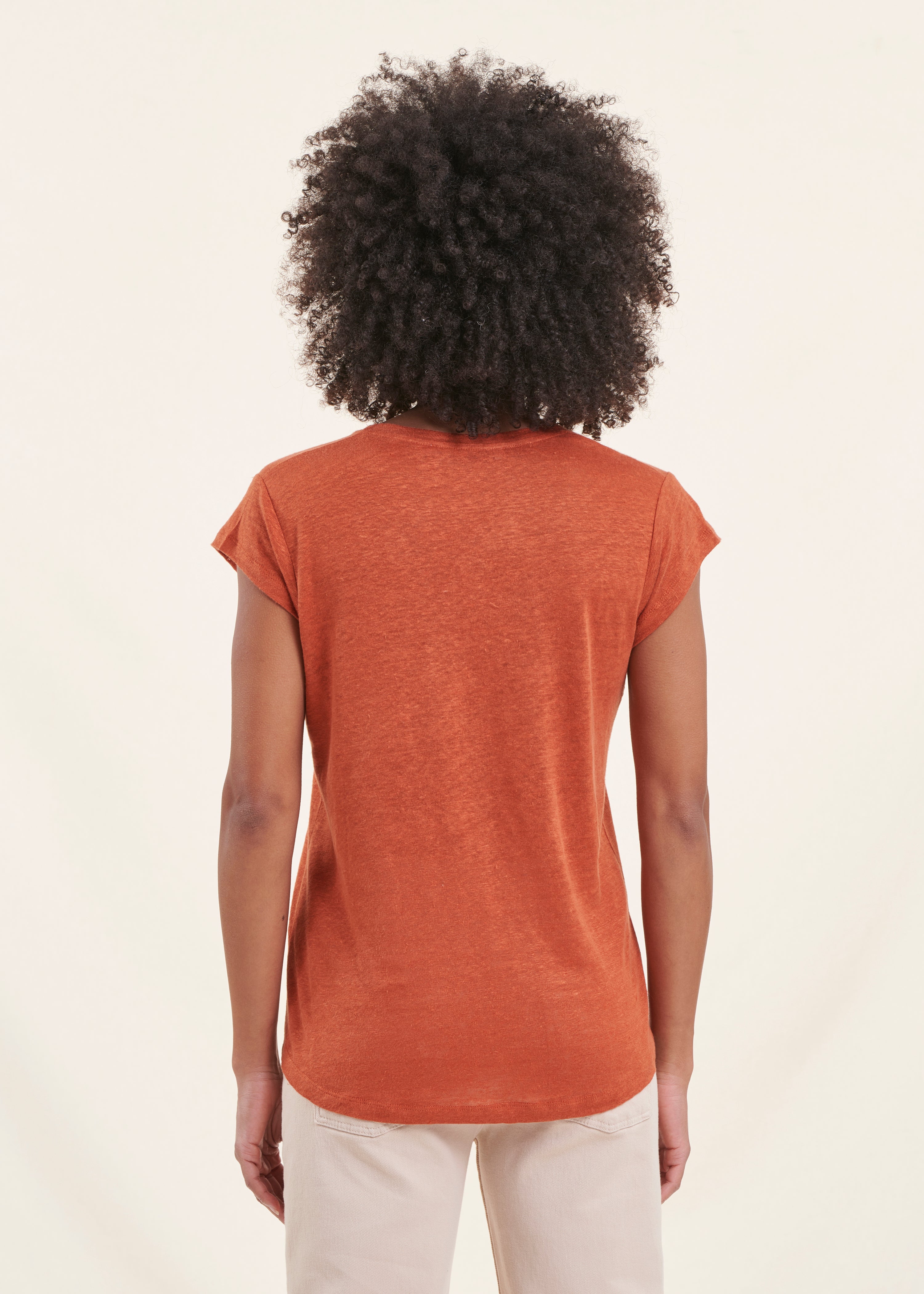 T-shirt orange en lin manches courtes