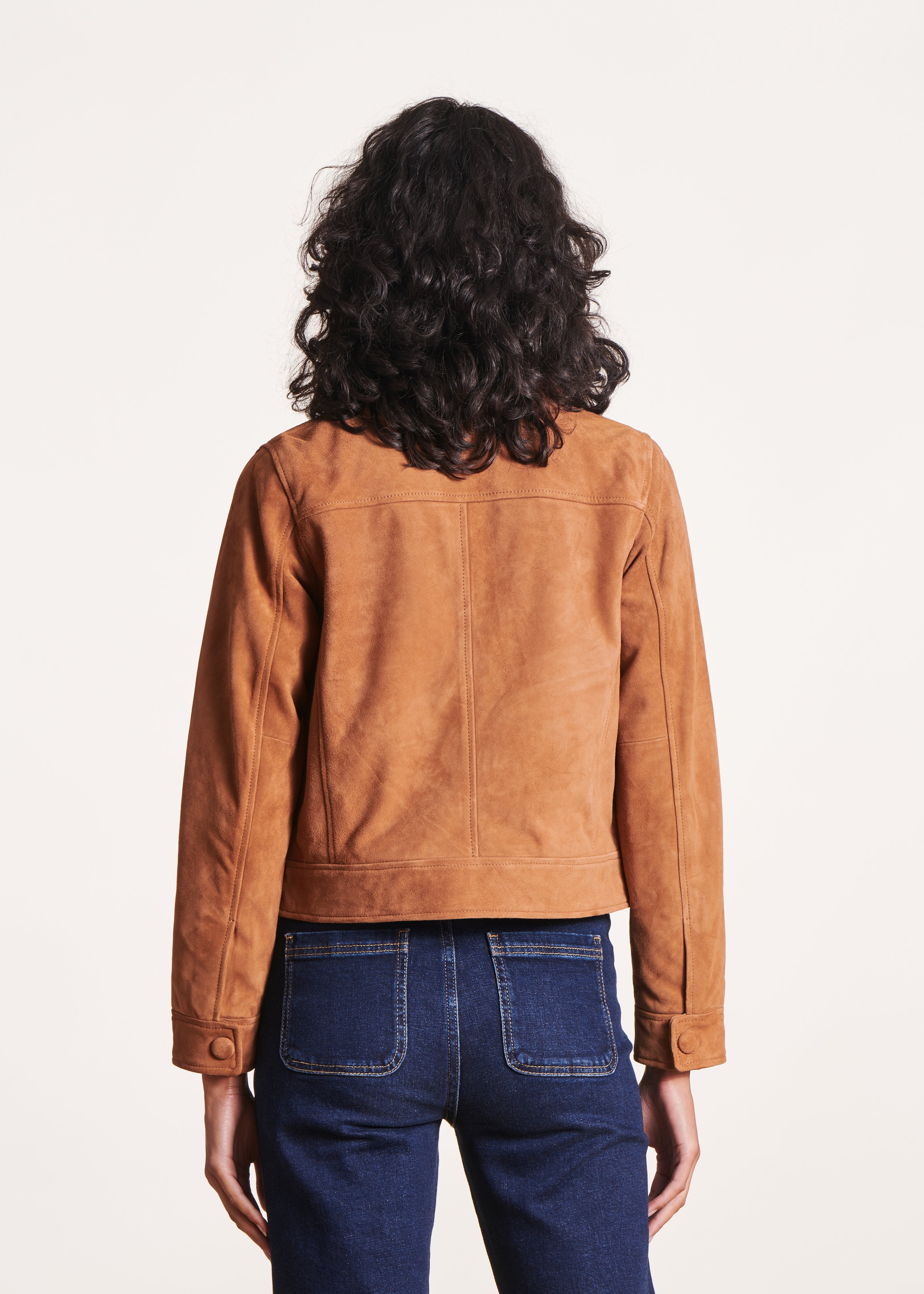 Blouson camel court en daim