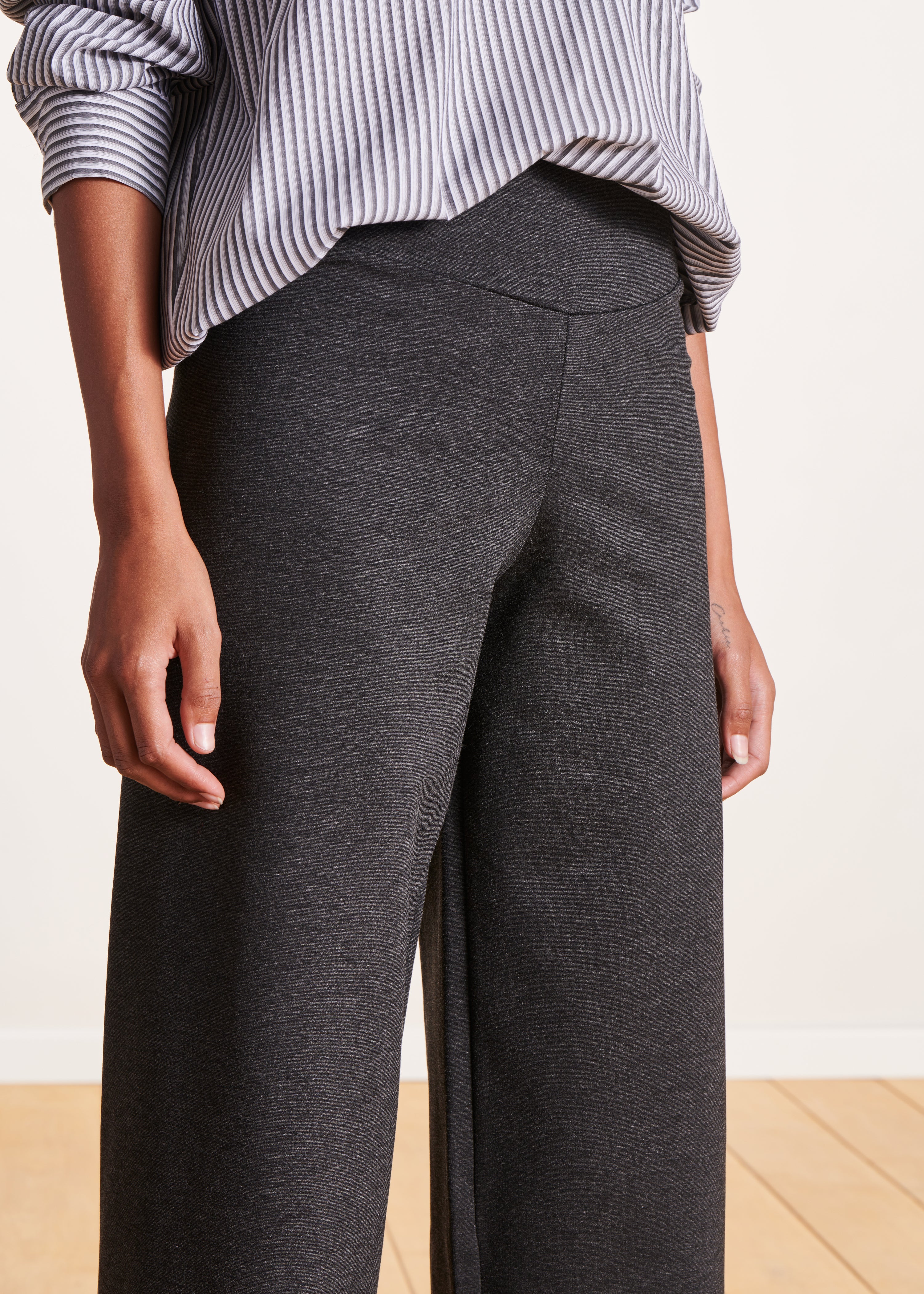 Charcoal grey wide leg trousers in milano jersey