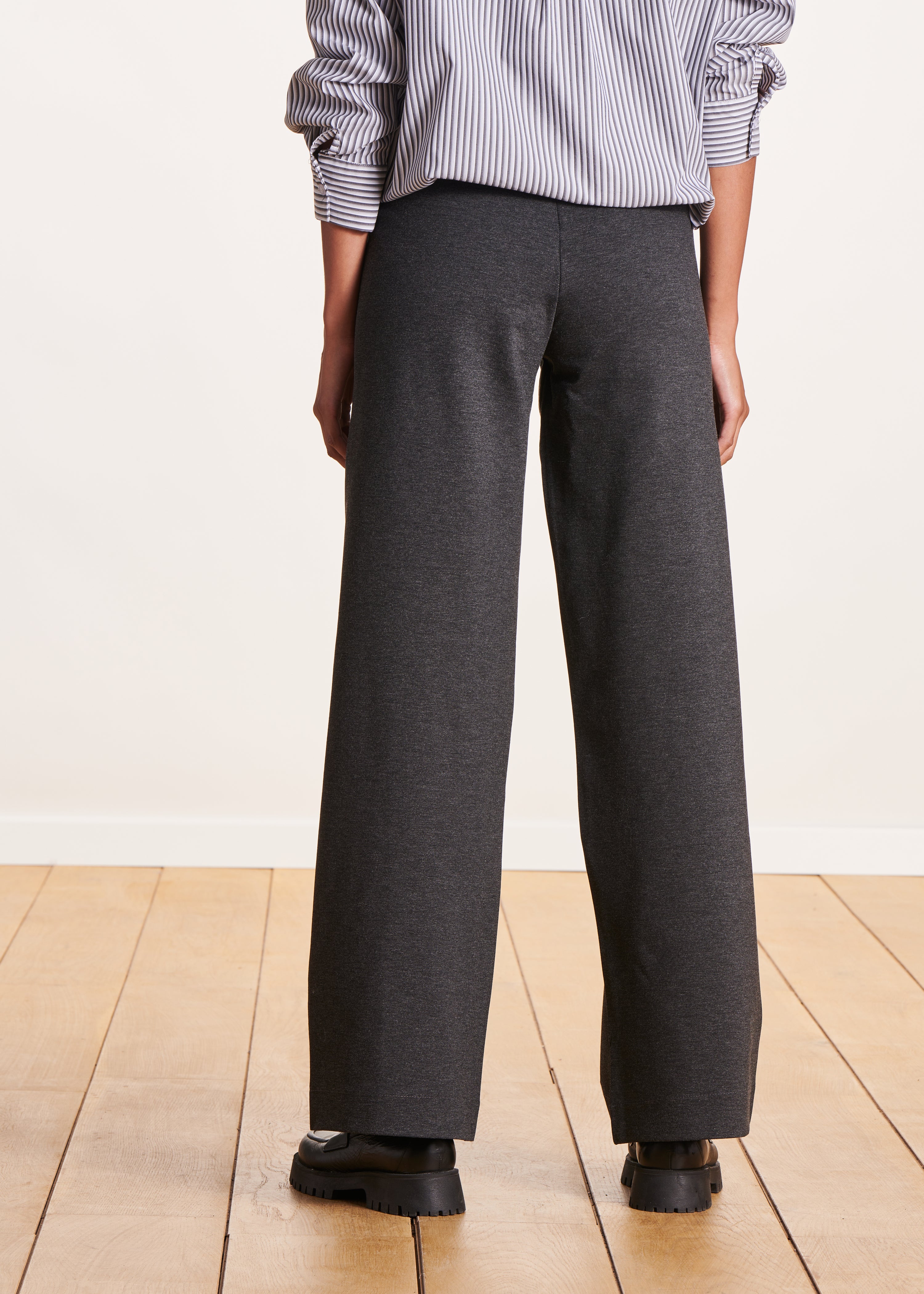 Charcoal grey wide leg trousers in milano jersey