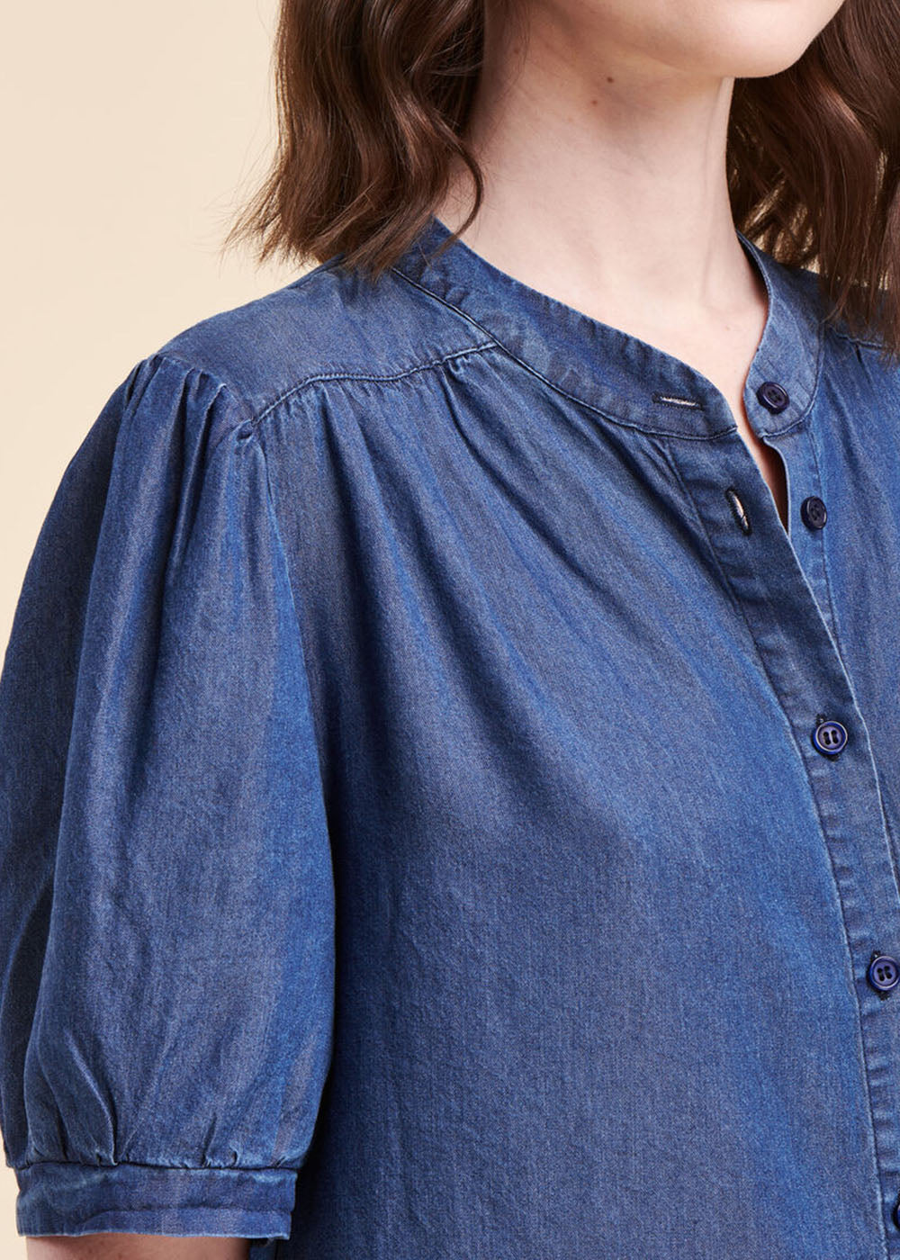 Blouse met korte mouwen in denimlook