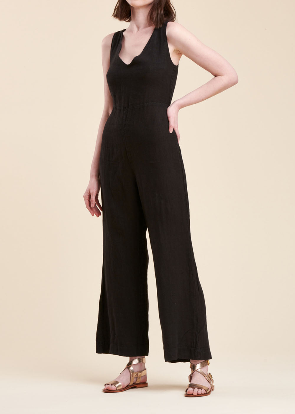 Effen linnen jumpsuit