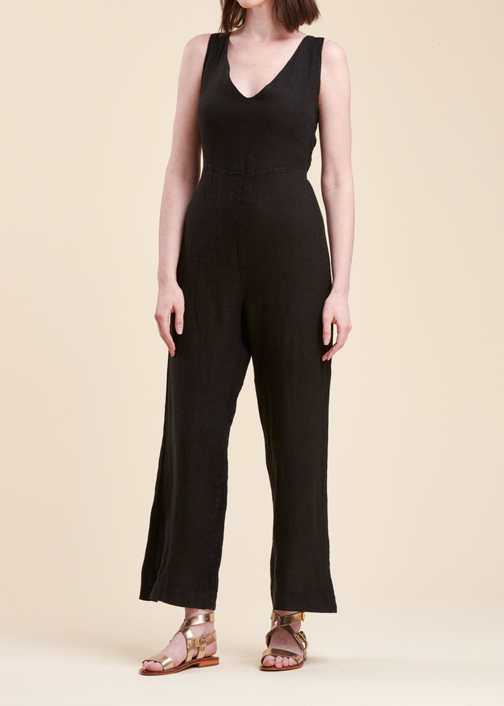 Effen linnen jumpsuit