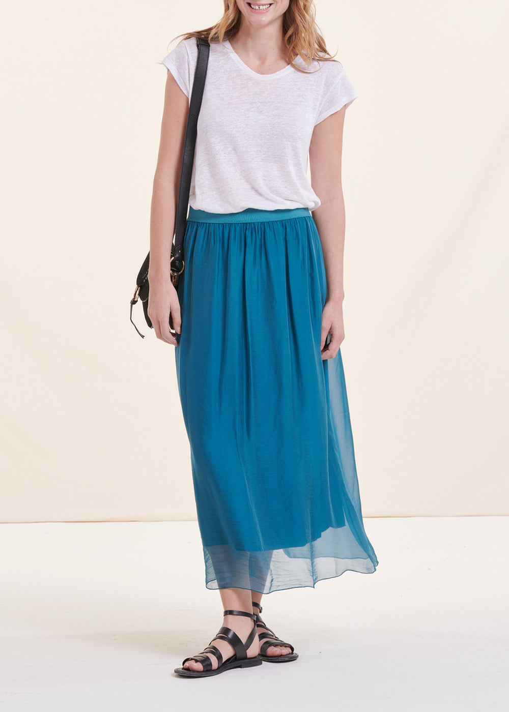 Blue voile midi skirt with elastic waist