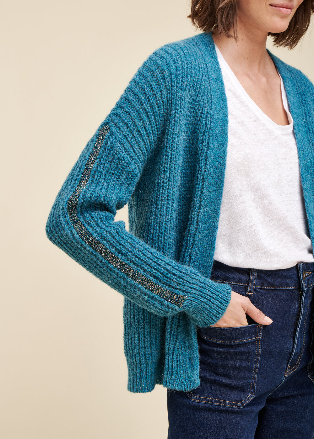 Cardigan with lurex stripes