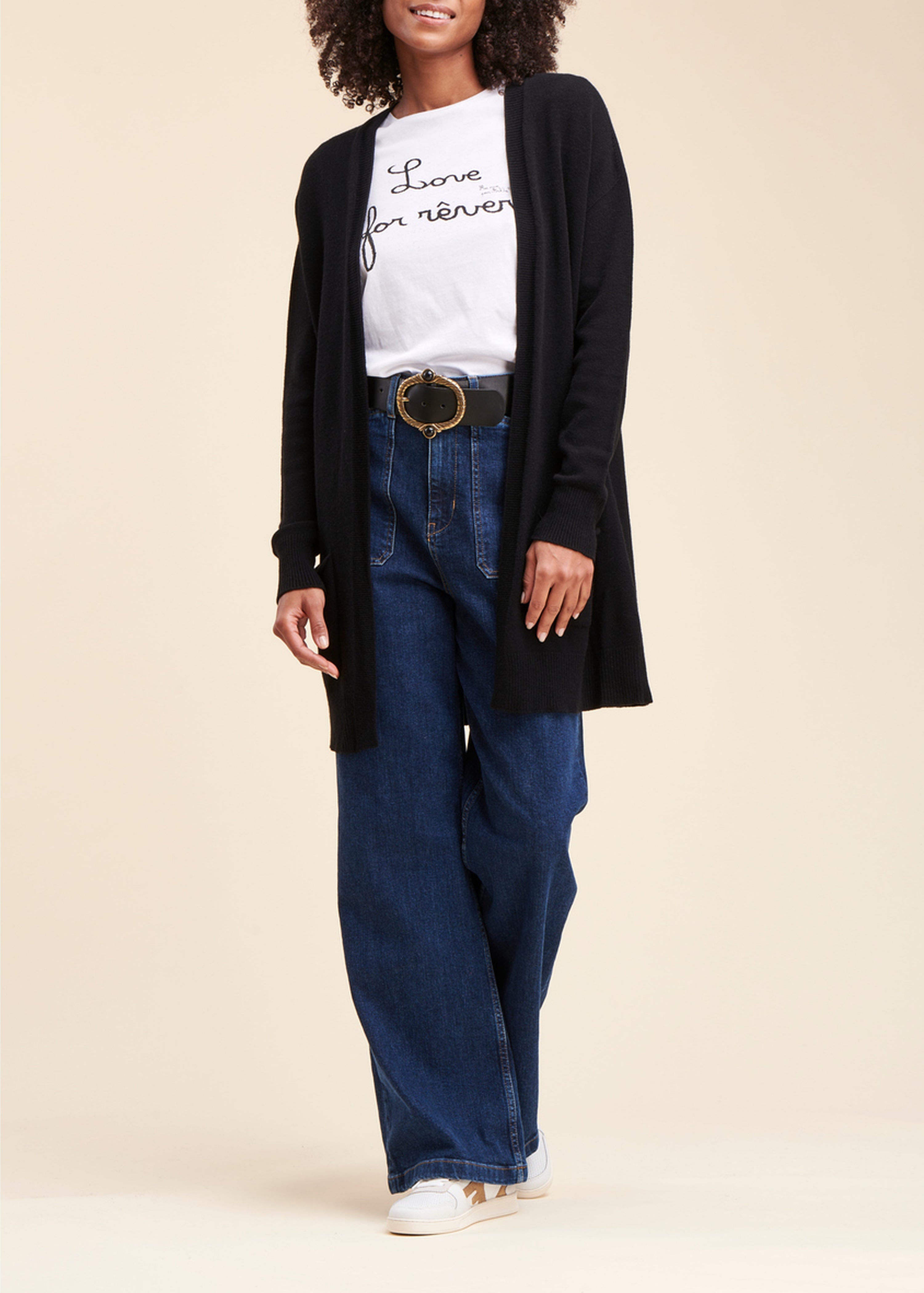 Fine-knit mid-length cardigan