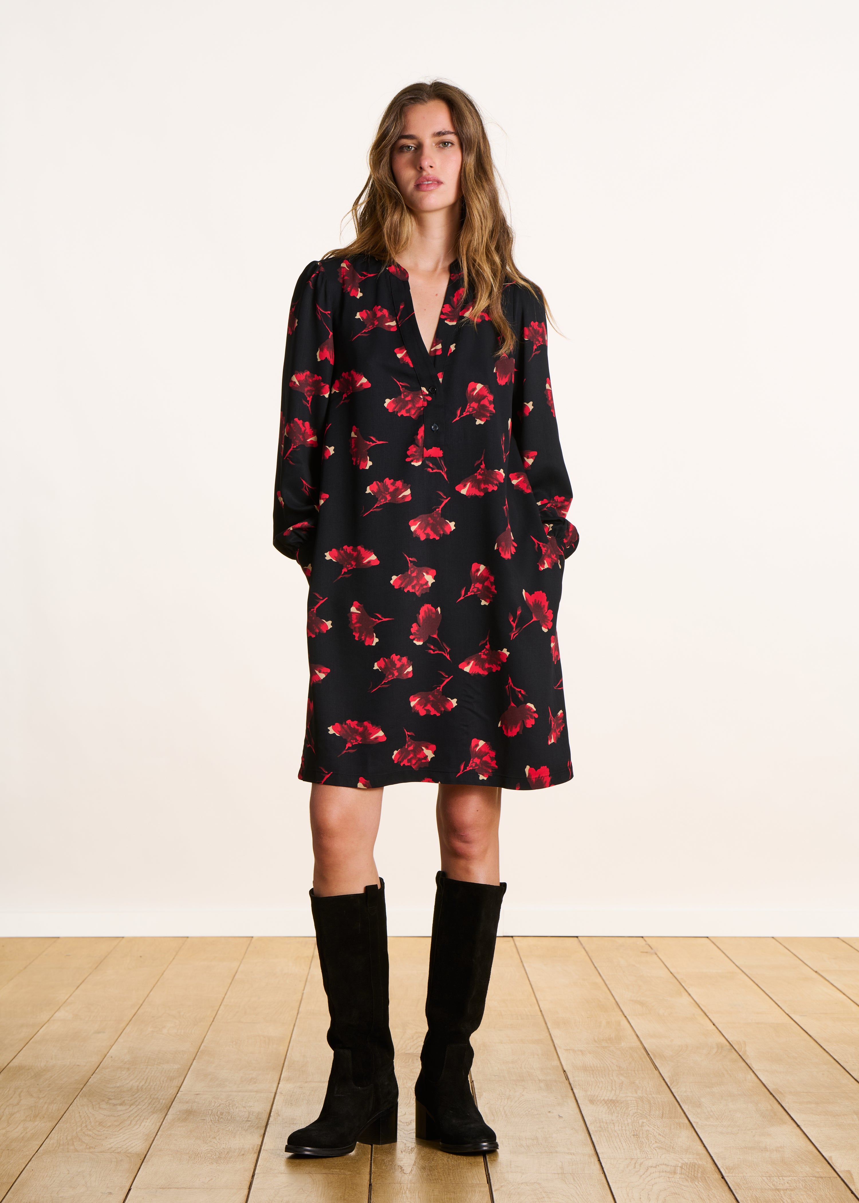 Black boots with leather heels