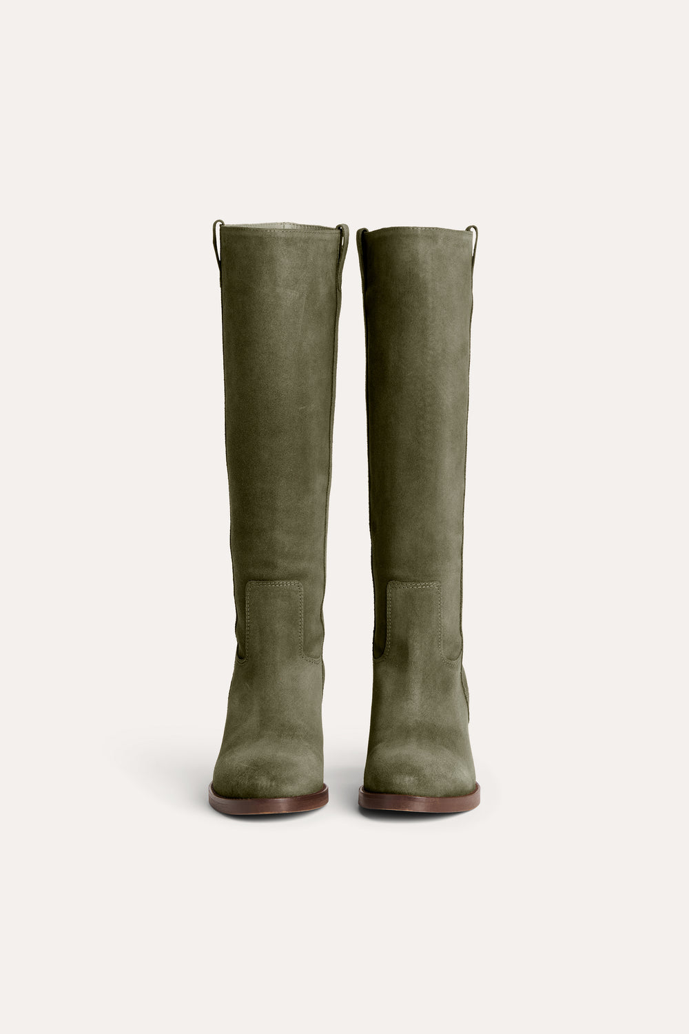 Bottes kaki à talons en cuir