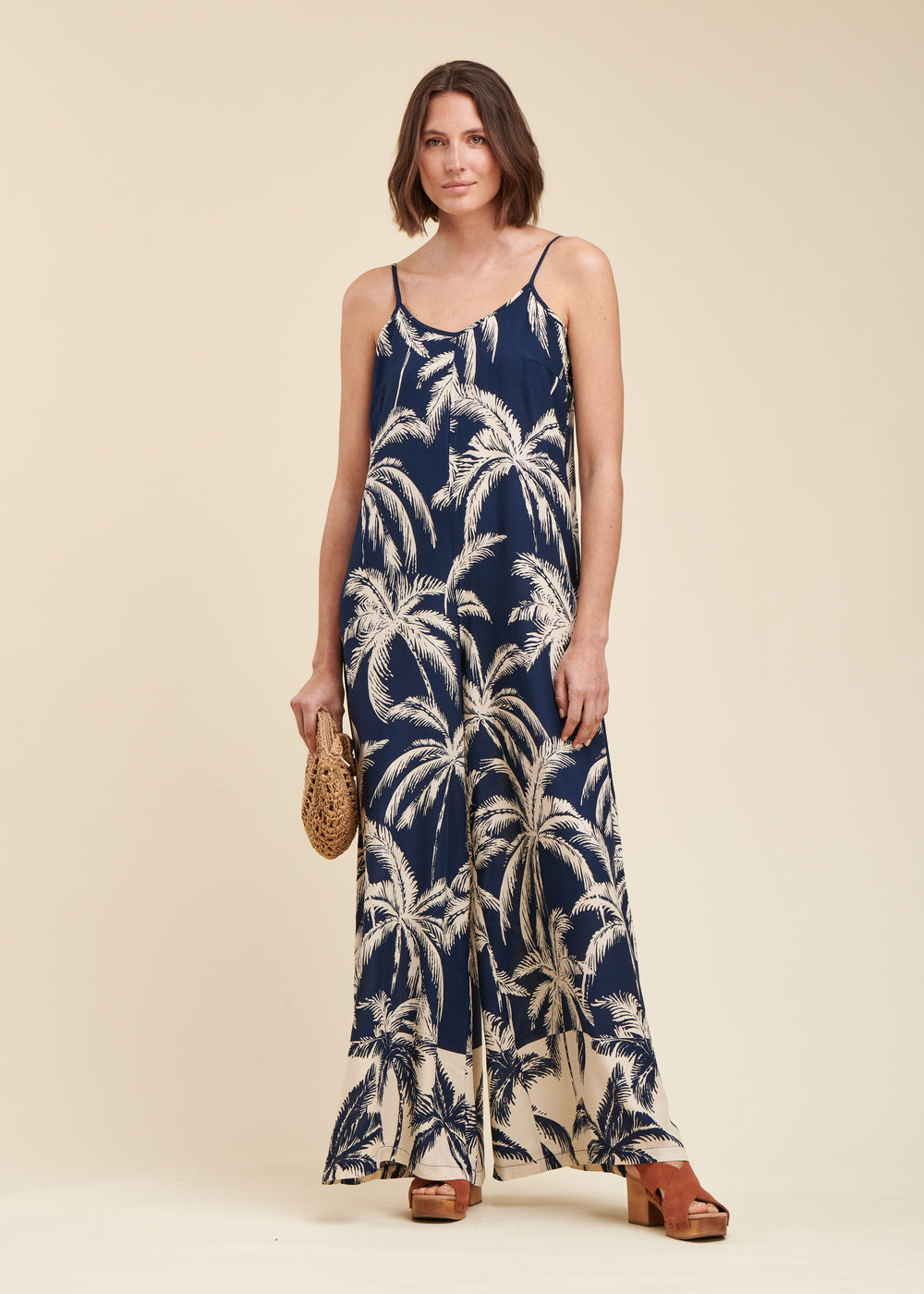 Loose palm print jumpsuit