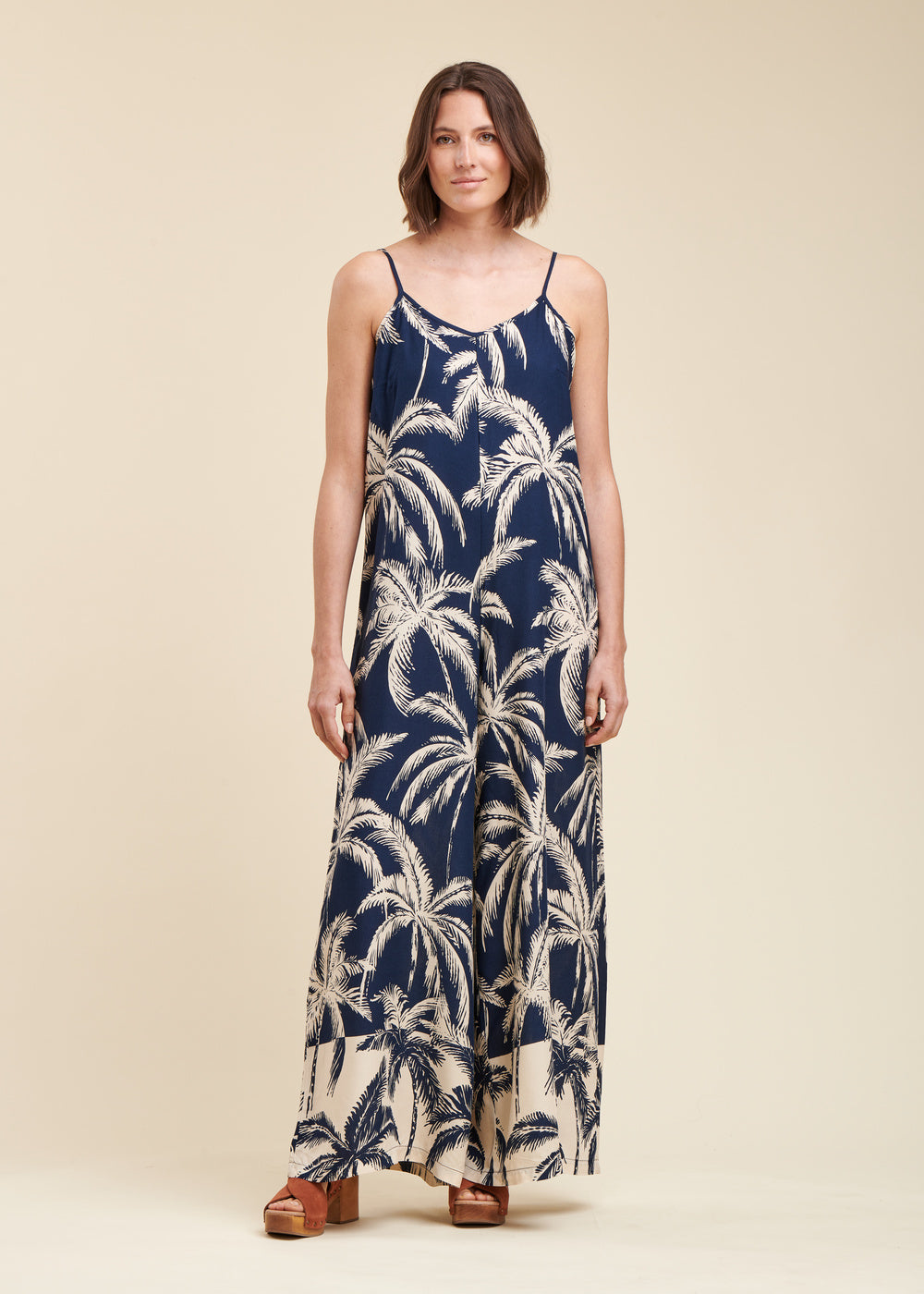 Loose palm print jumpsuit