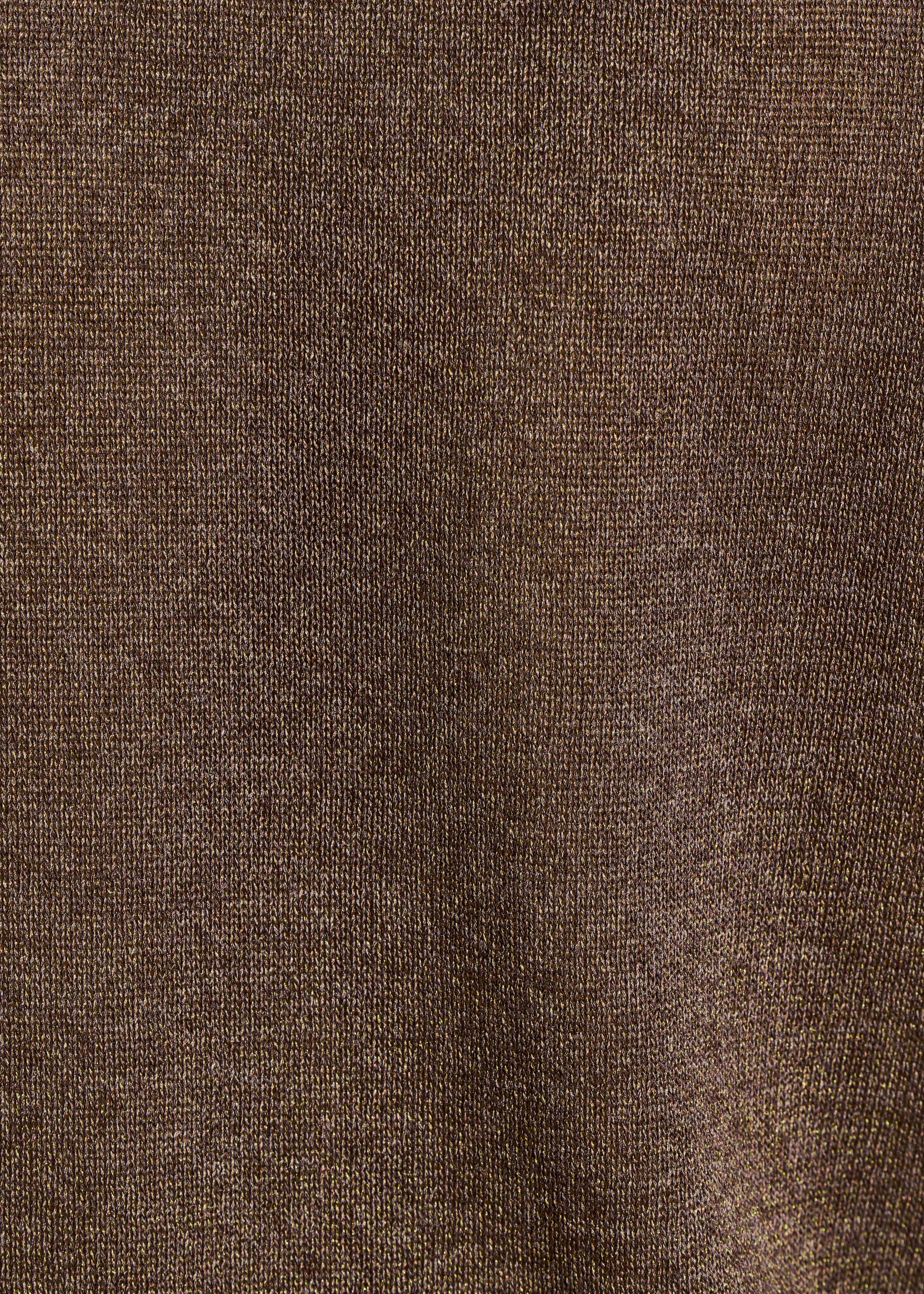 Short brown shimmering fine knit cardigan with V-neck